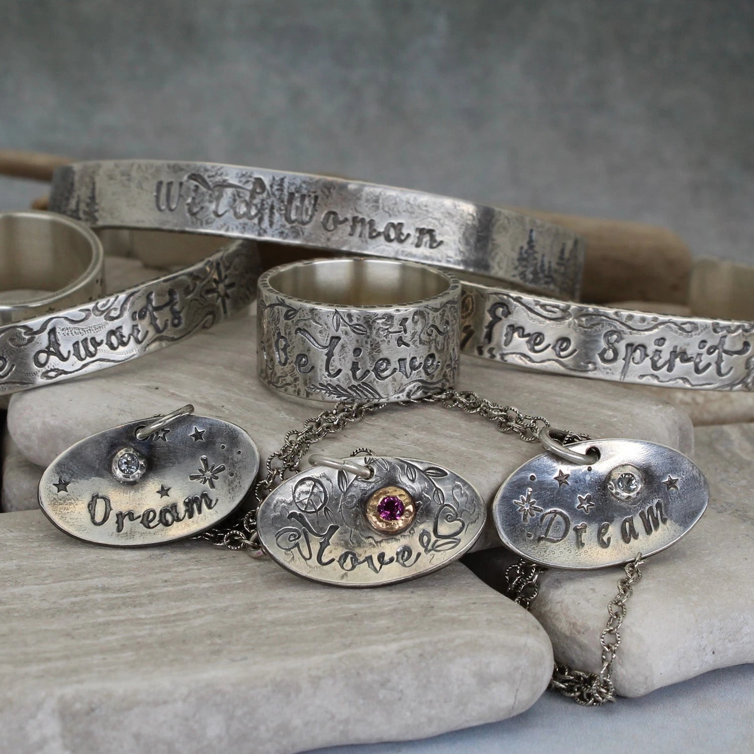 Bracelets, Rings and Pendants with inspirations inscriptions