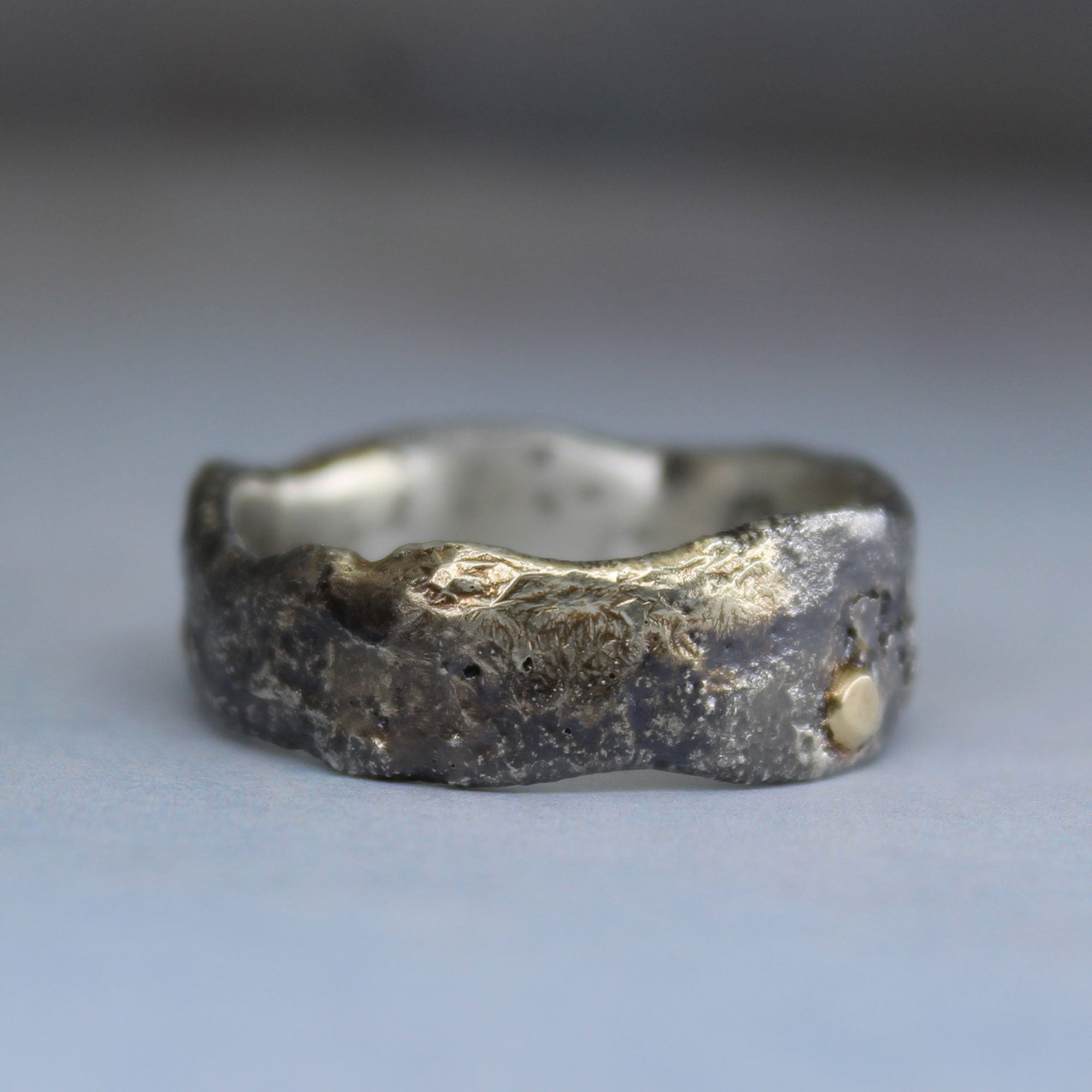 Fused sterling silver and 14k ring, one of a kind, showing from different side
