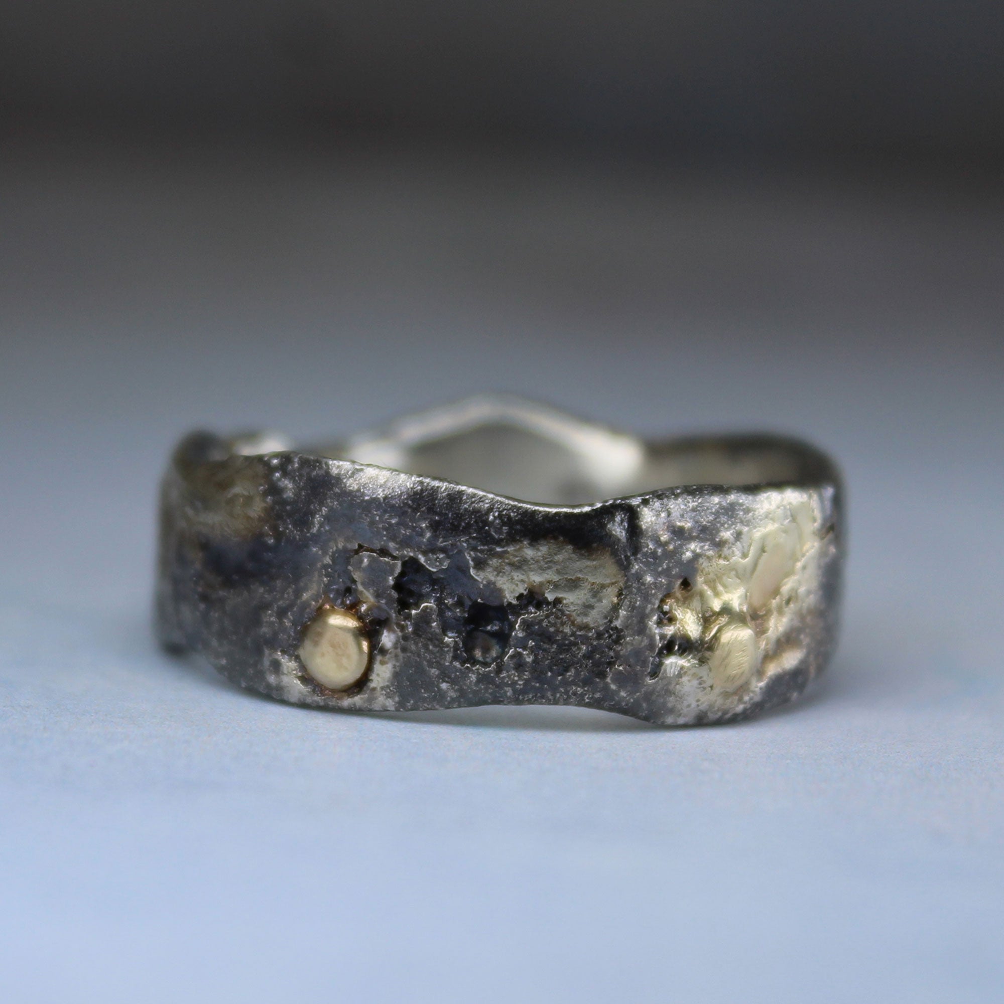 Fused sterling silver and 14k ring, one of a kind, showing from different side