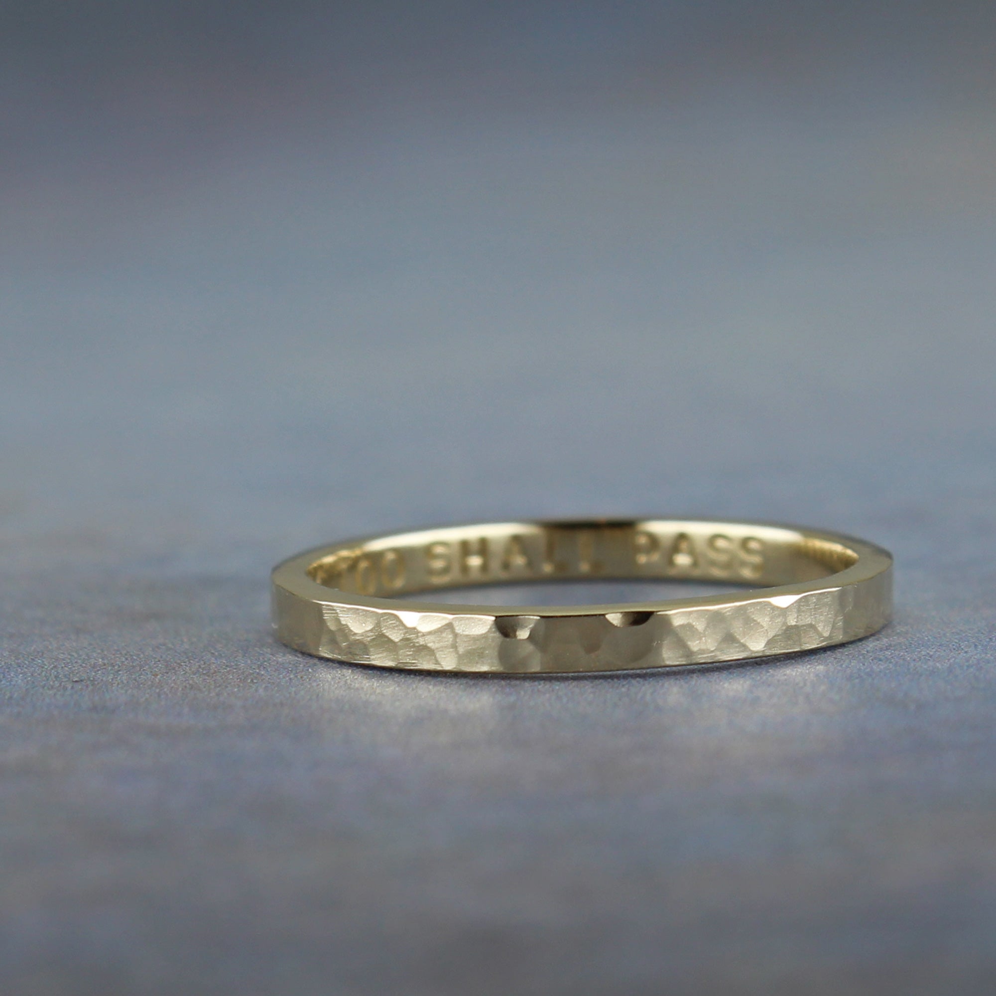 Hammered gold ring with custom inscription