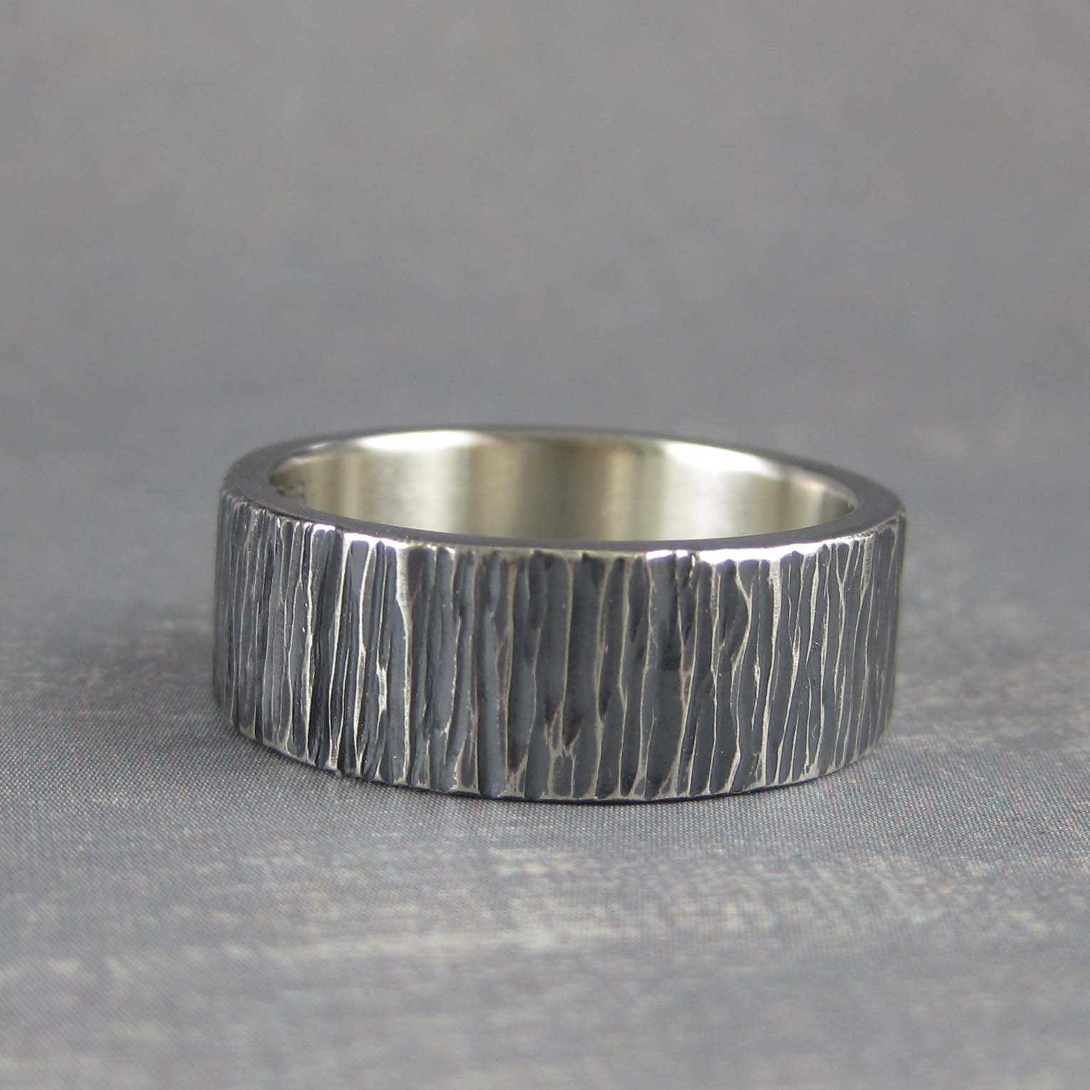 Men's Rustic Sterling Silver Wedding Band – 8mm Hand-Carved Ring