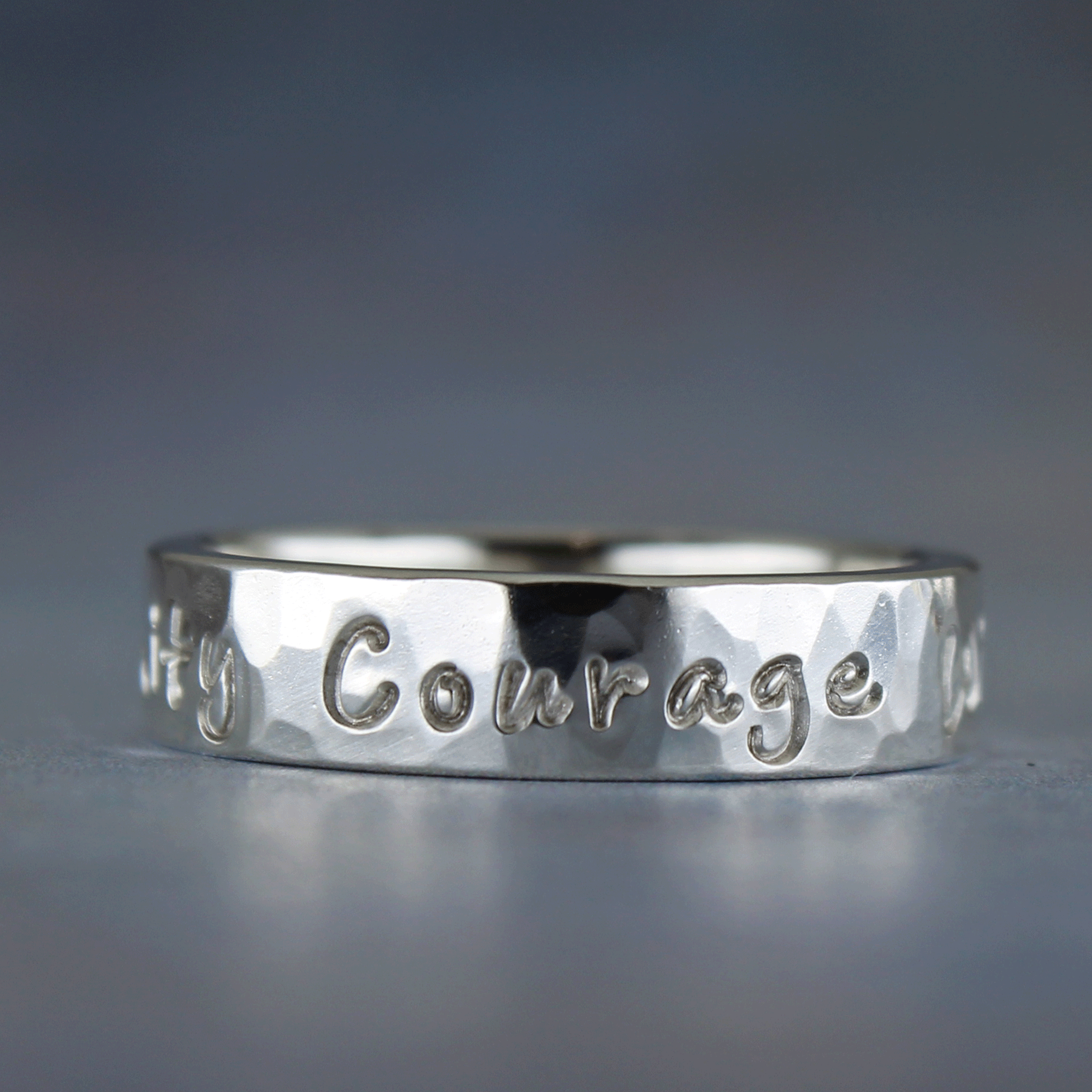 Handcrafted 5 mm sterling silver ring with meaningful words