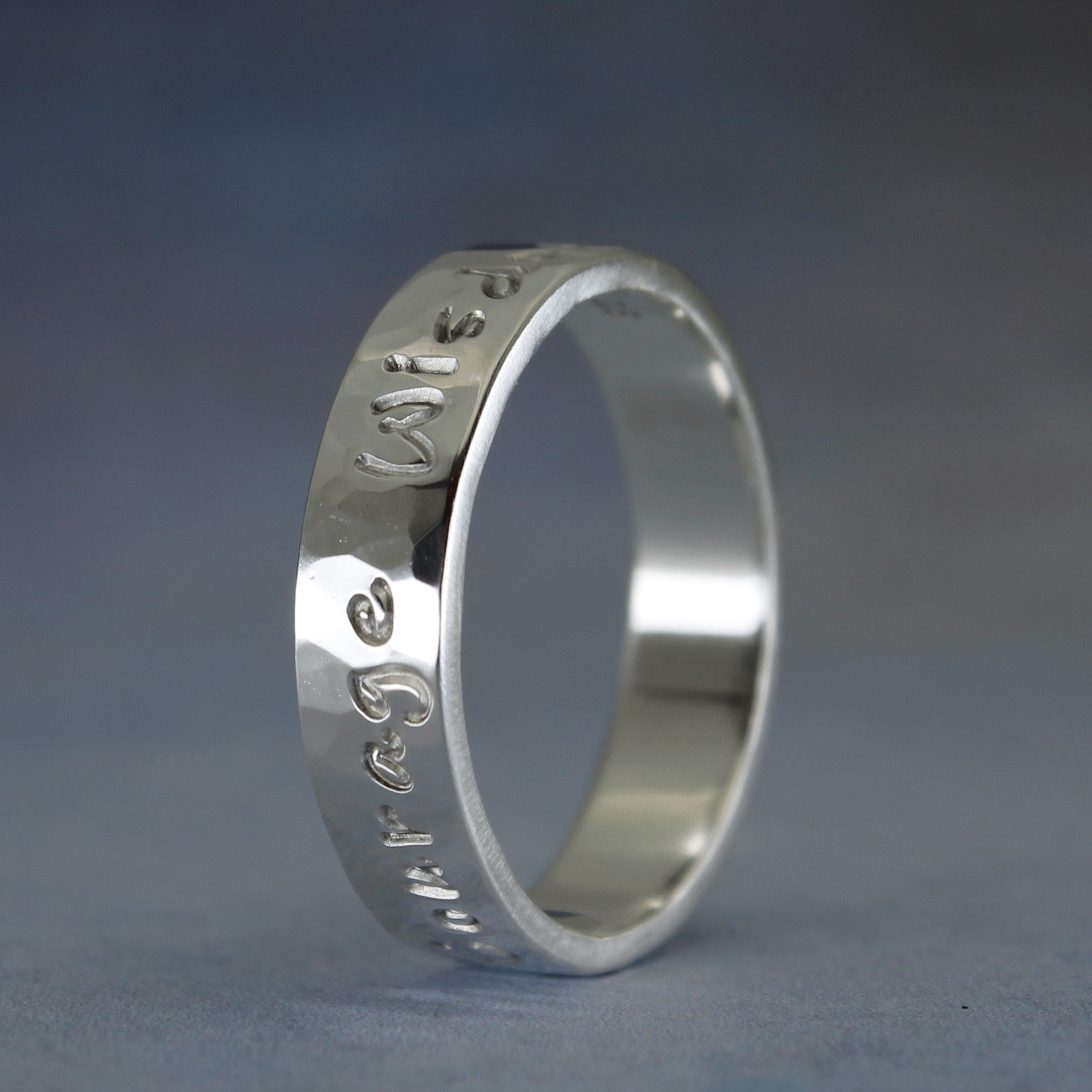 Side view of Serenity Courage Wisdom silver band