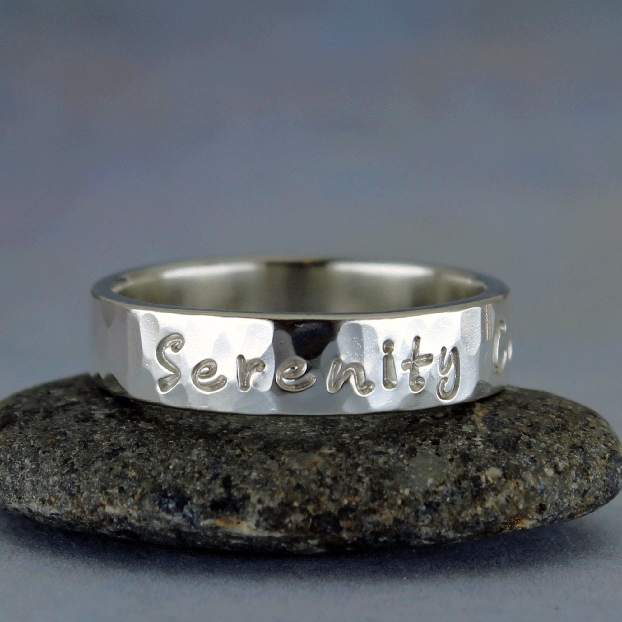 Serenity Courage Wisdom sterling silver ring with hammered finish