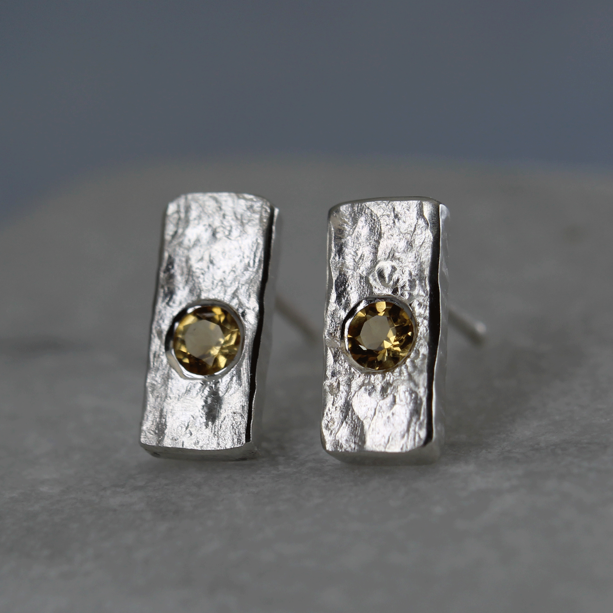 Handmade citrine post bar earrings