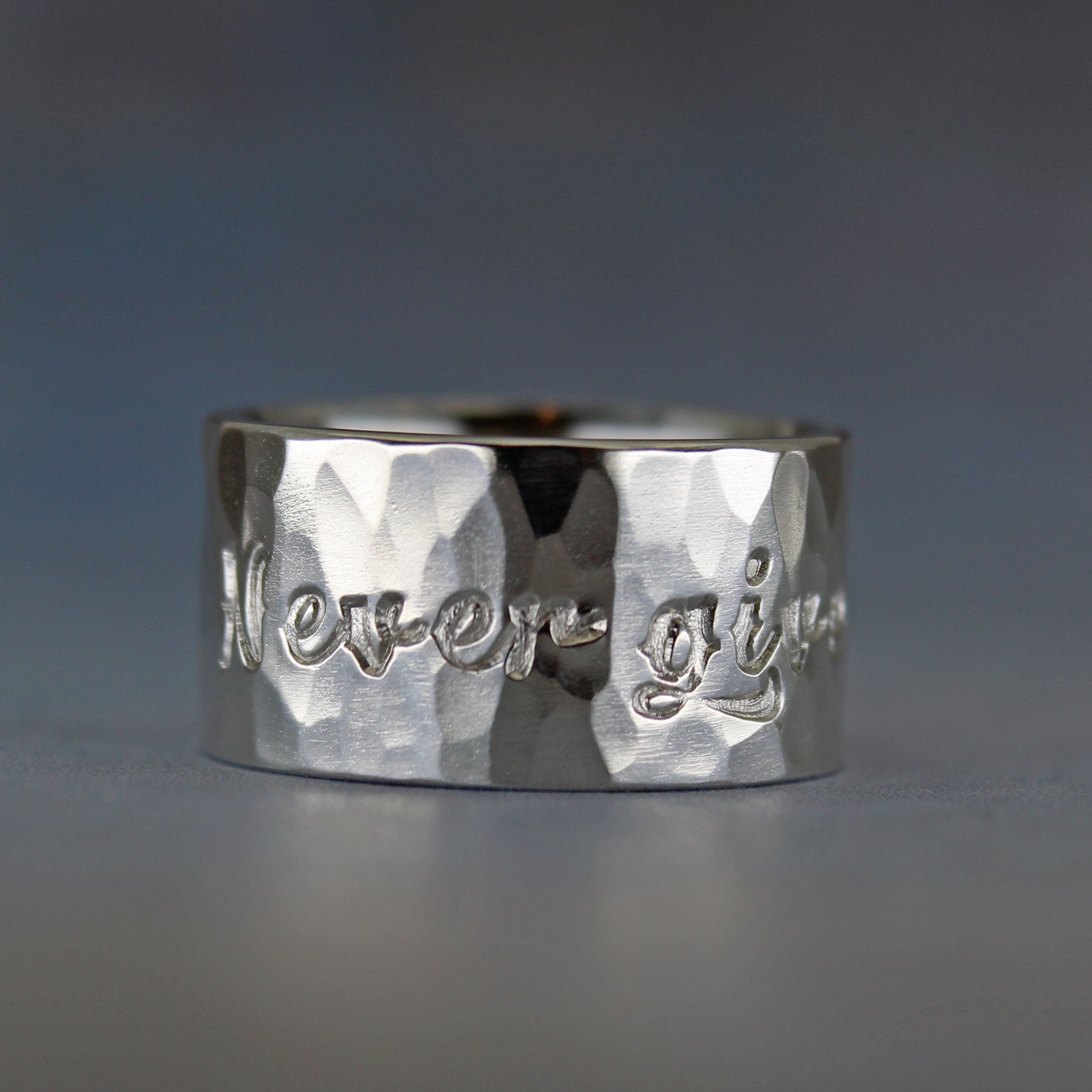 Never Give Up sterling silver ring