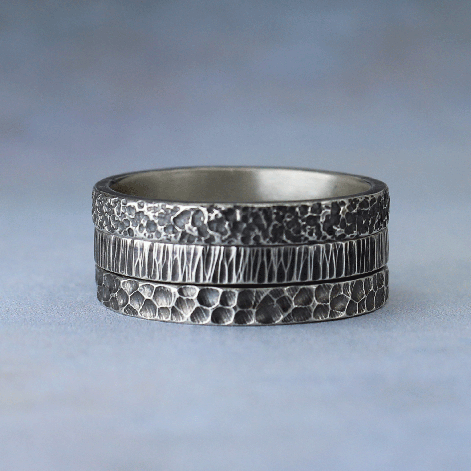 Set of 3 textured silver stacking rings