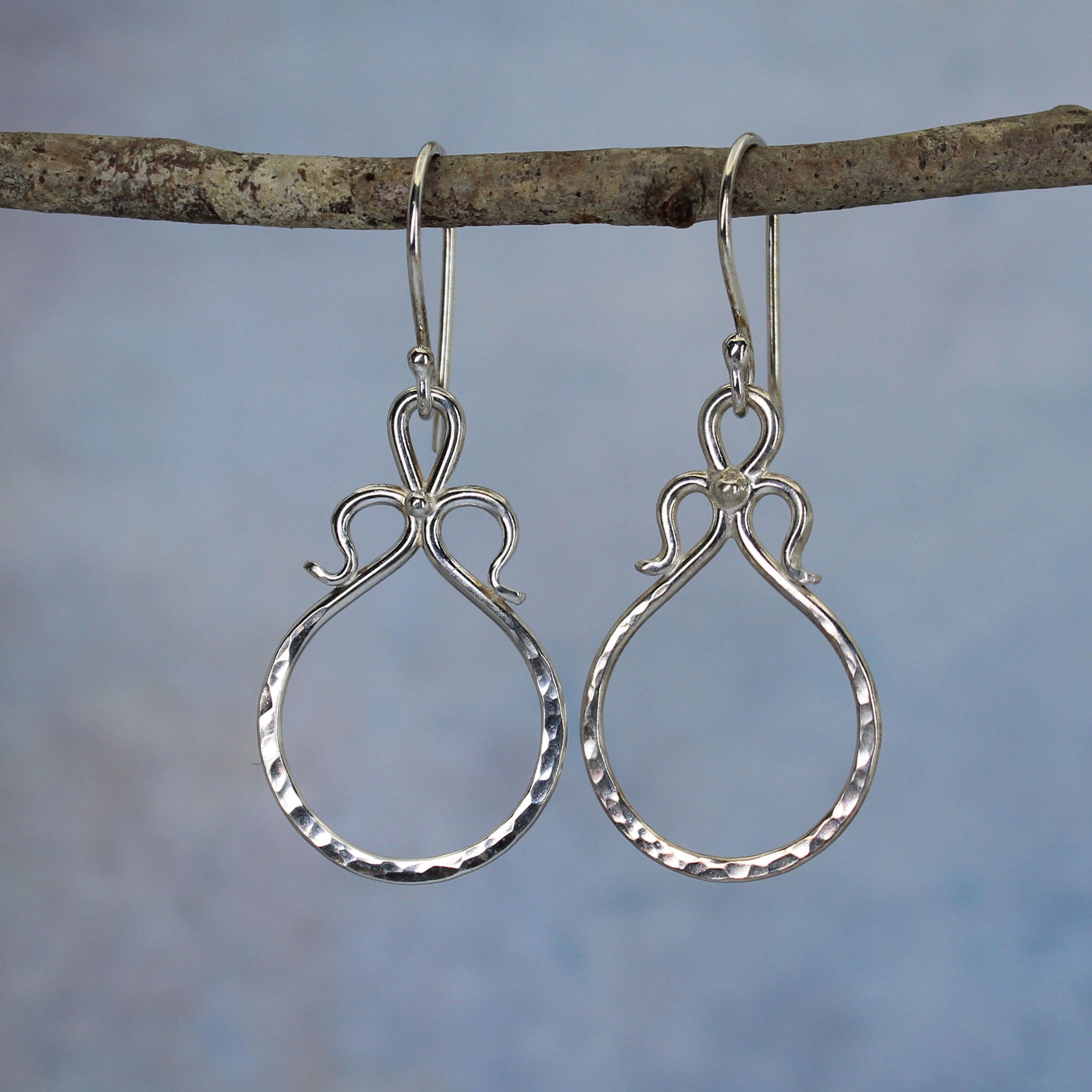 Unique handcrafter sterling silver earrings, partially hammered