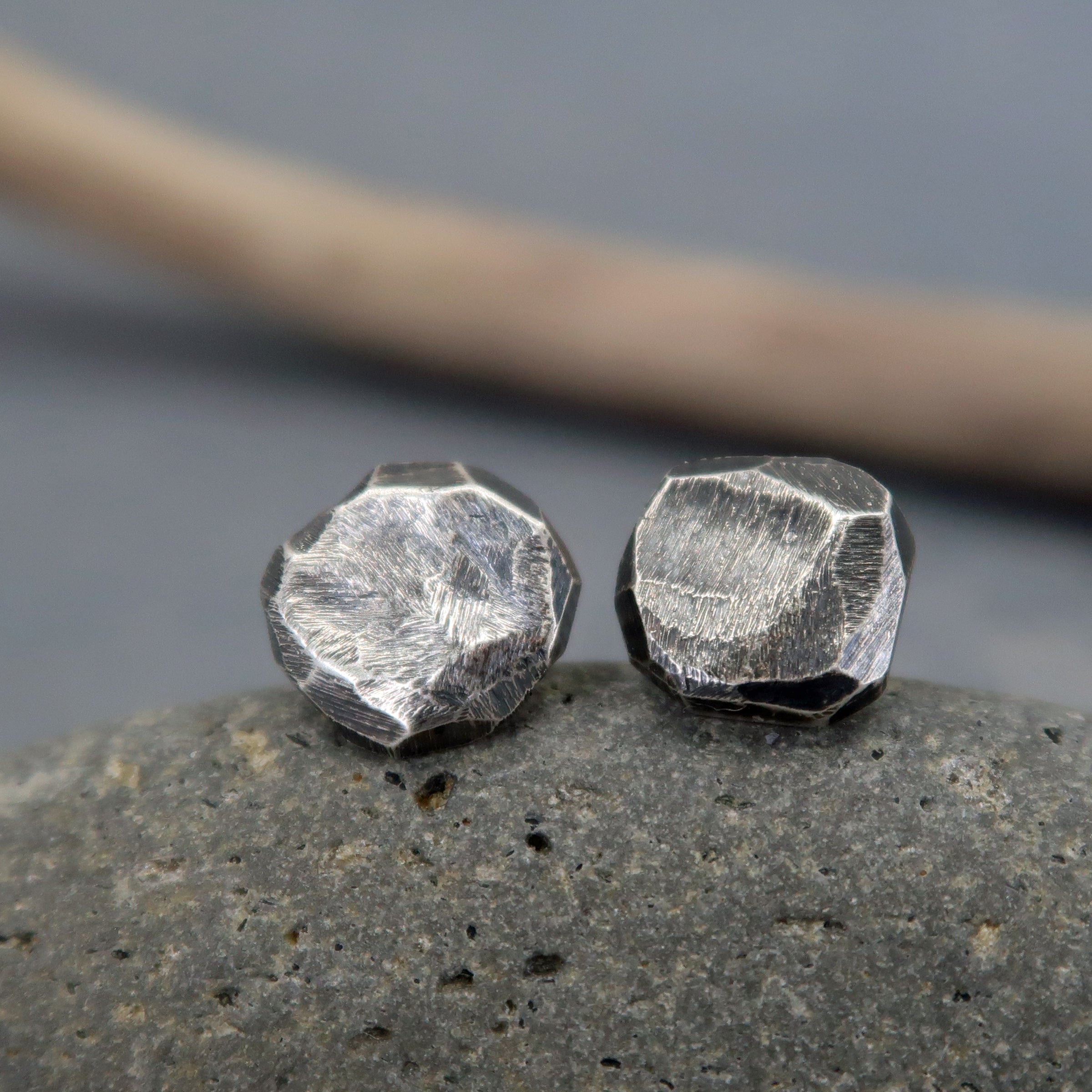 Rustic dark silver stud earrings