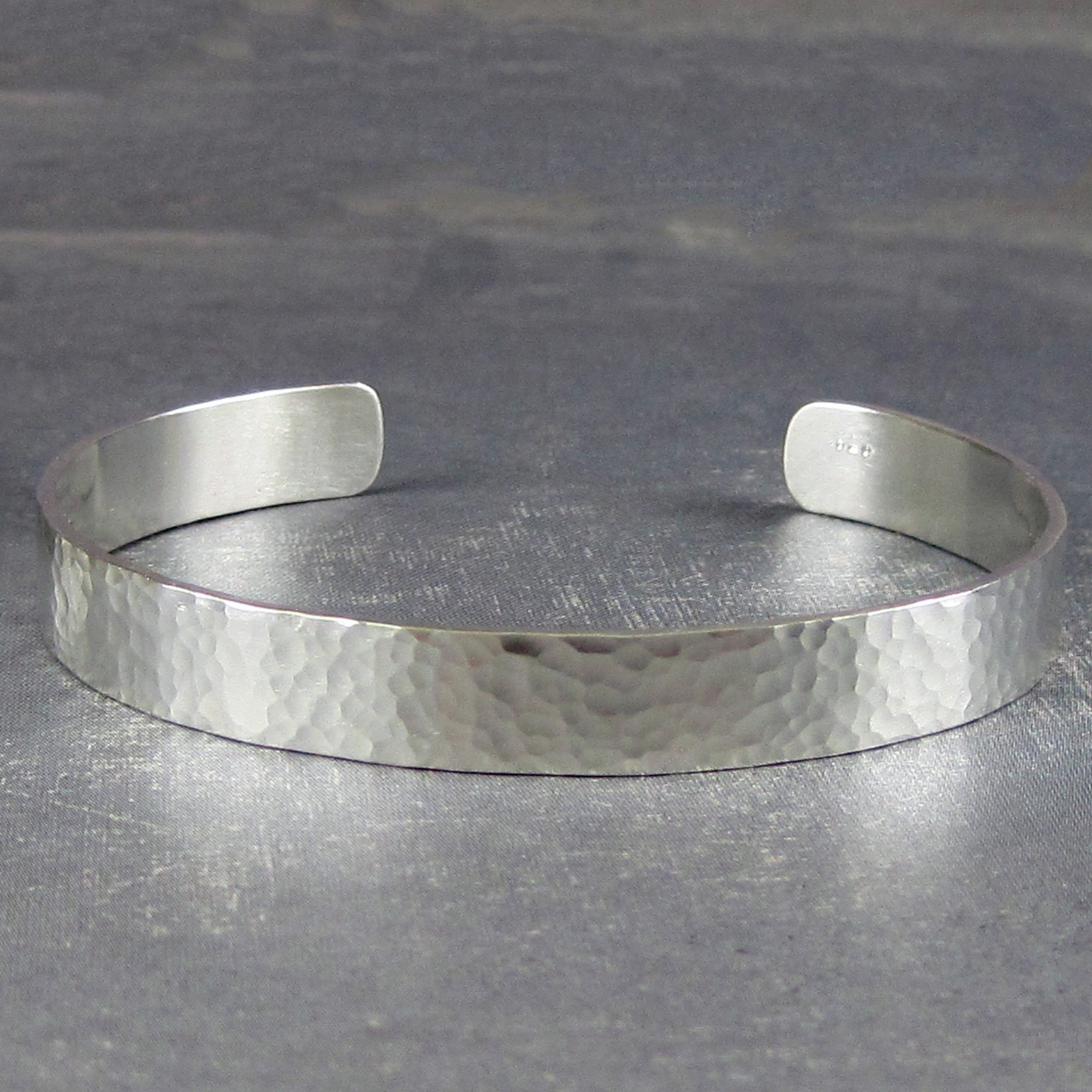 Hammered sterling silver bracelet cuff with custom inscription