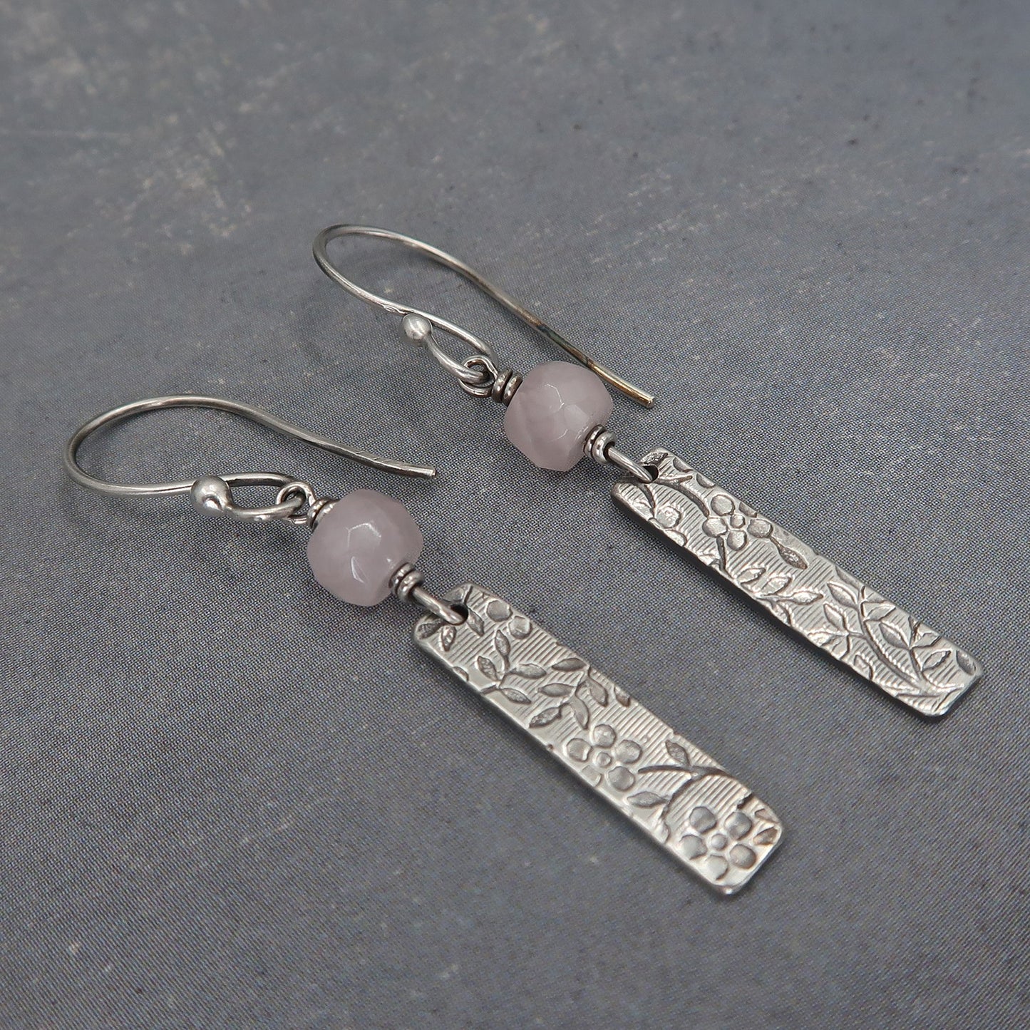 Silver and rose quartz dangle earrings