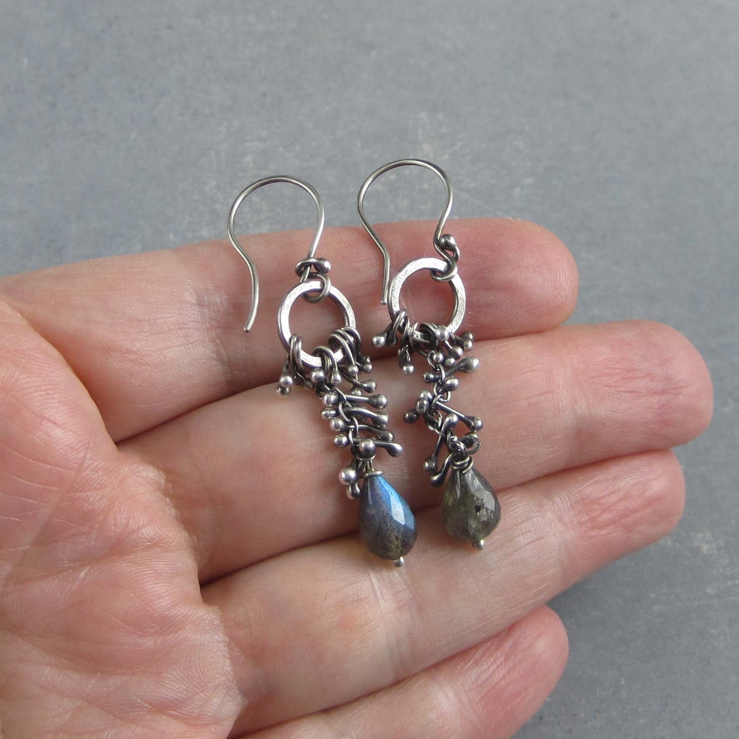 Labrdorite earrings - artisan made rustic sterling silver earrings