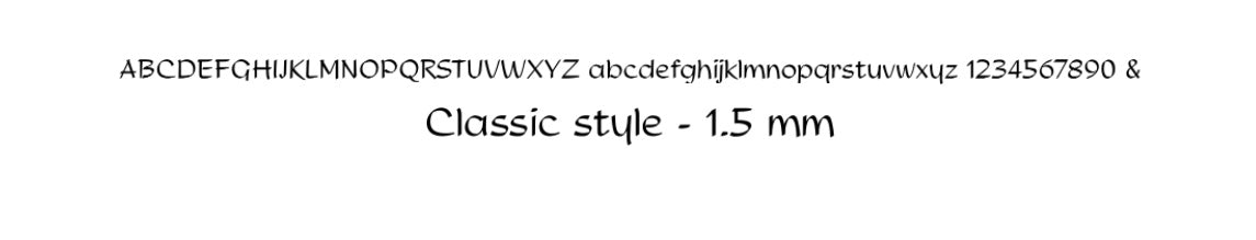 Showing the 1.5mm Classic letter style used for the inscription on this ring