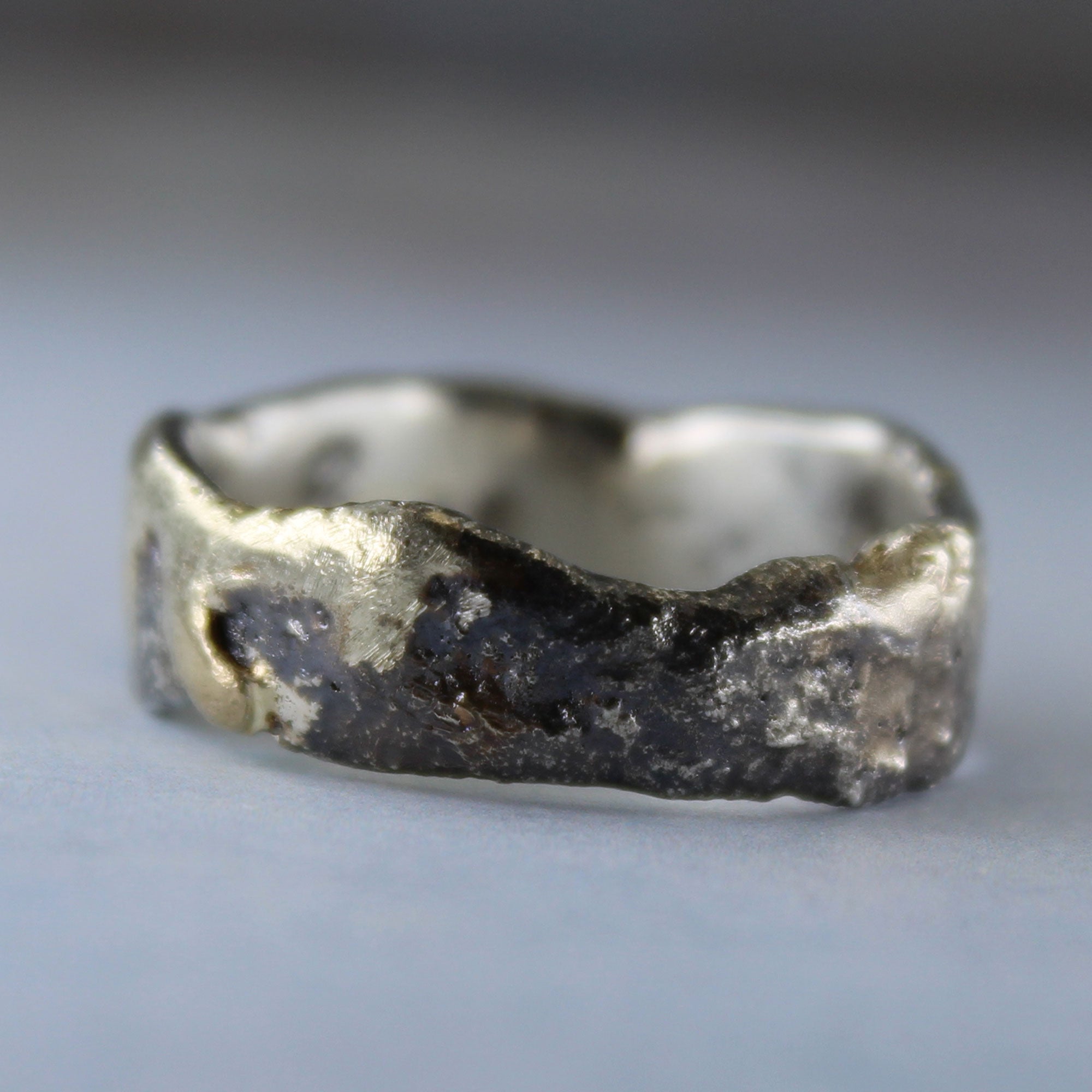 Fused sterling silver and 14k ring, one of a kind, showing from different side