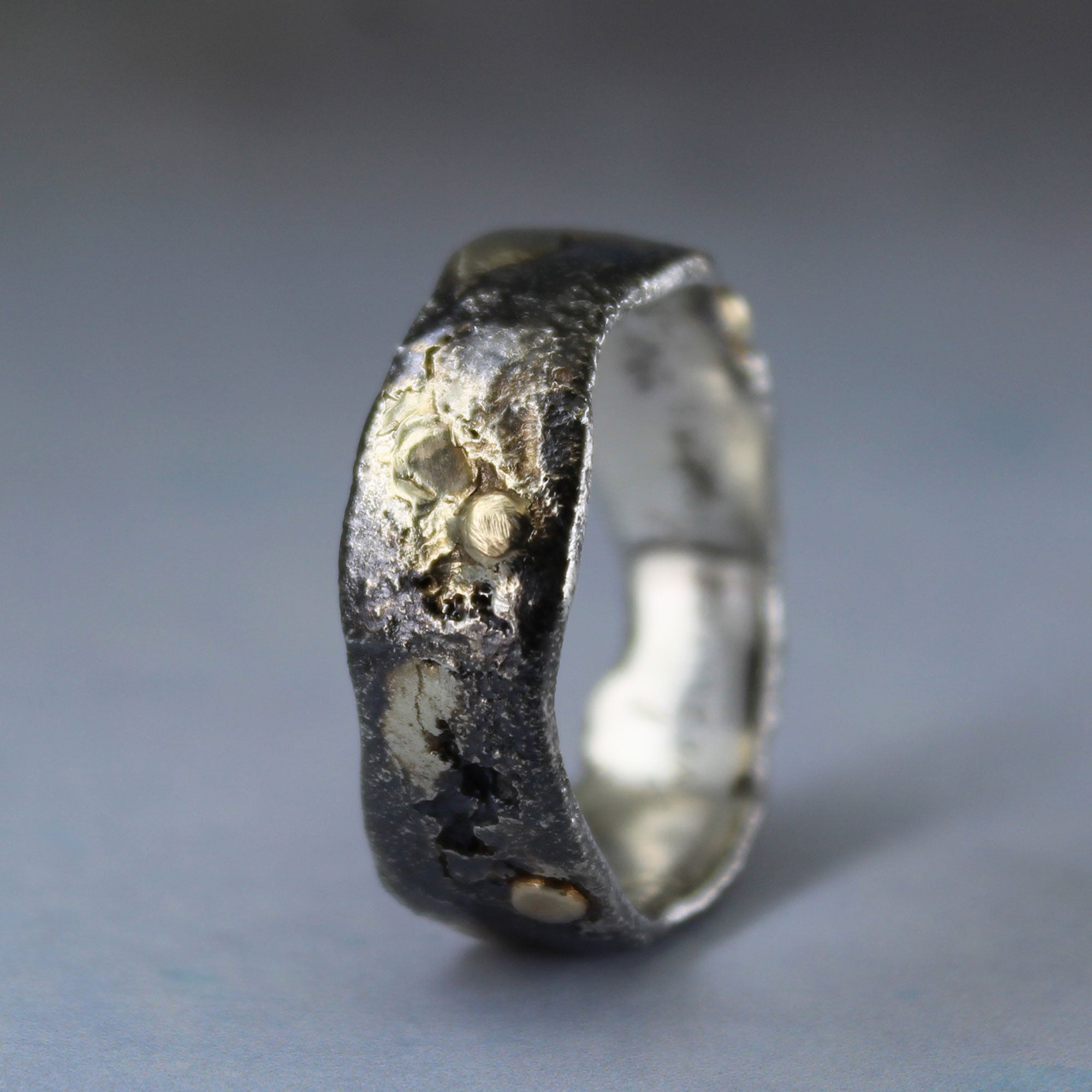 Fused sterling silver and 14k ring, one of a kind, showing from different side