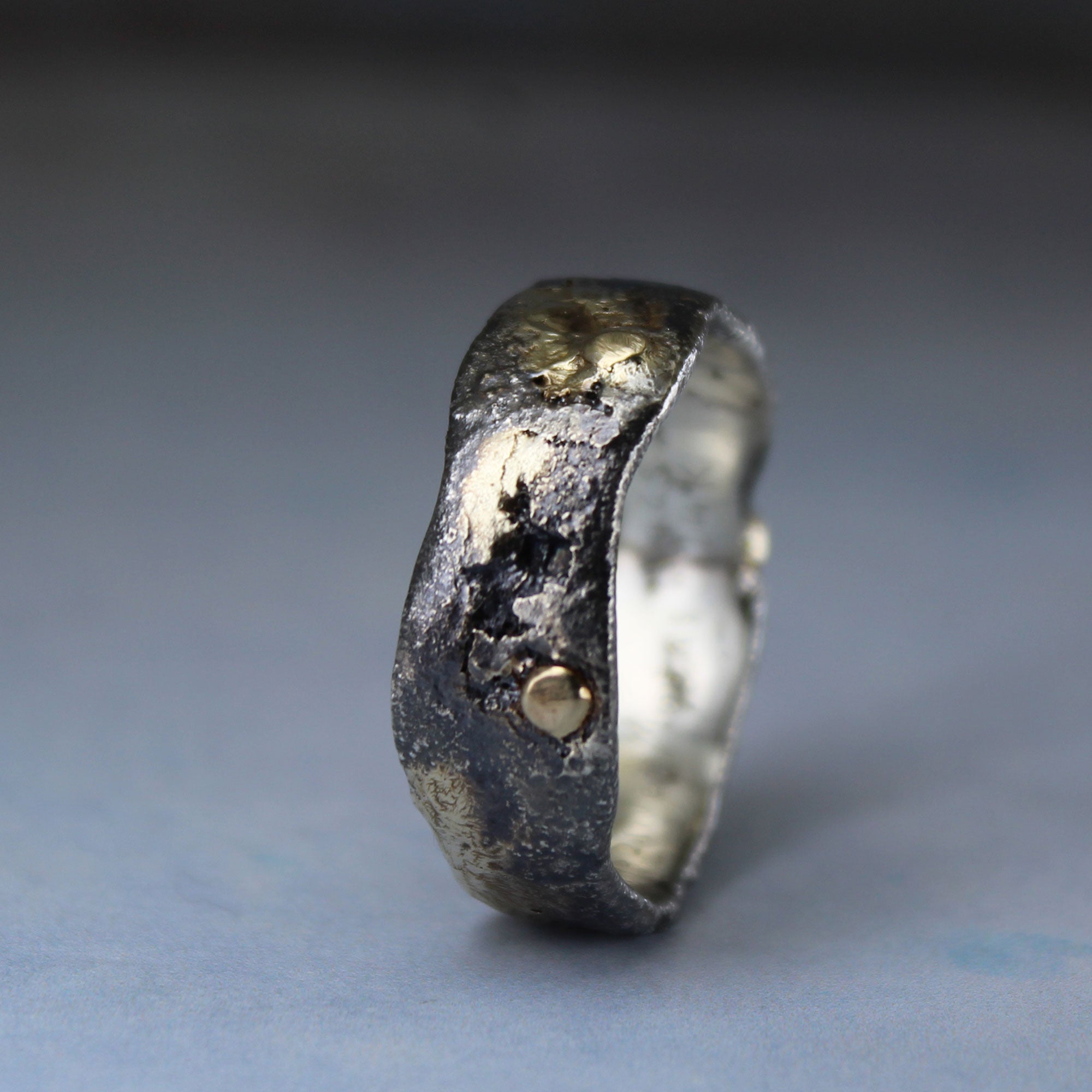 Fused sterling silver and 14k ring, one of a kind, showing from different side