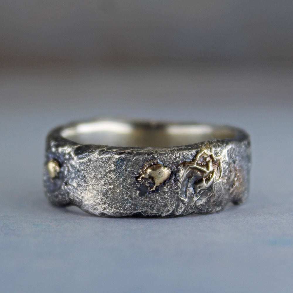 Moten sterling silver and 14k gold ring with dark patina