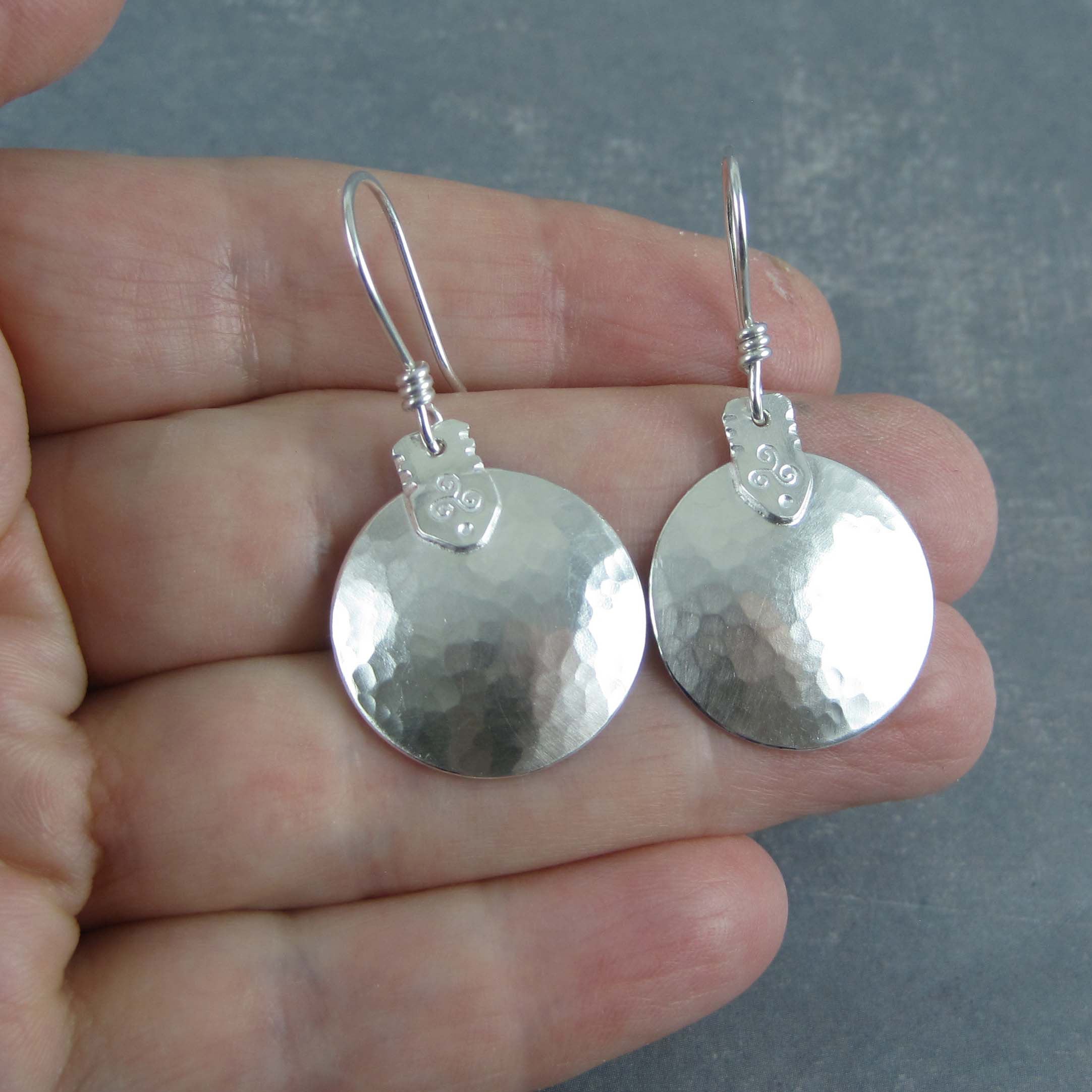 Celtic Triskele Earrings – Lightly Hammered Sterling Silver with Wrapped Ear Wires