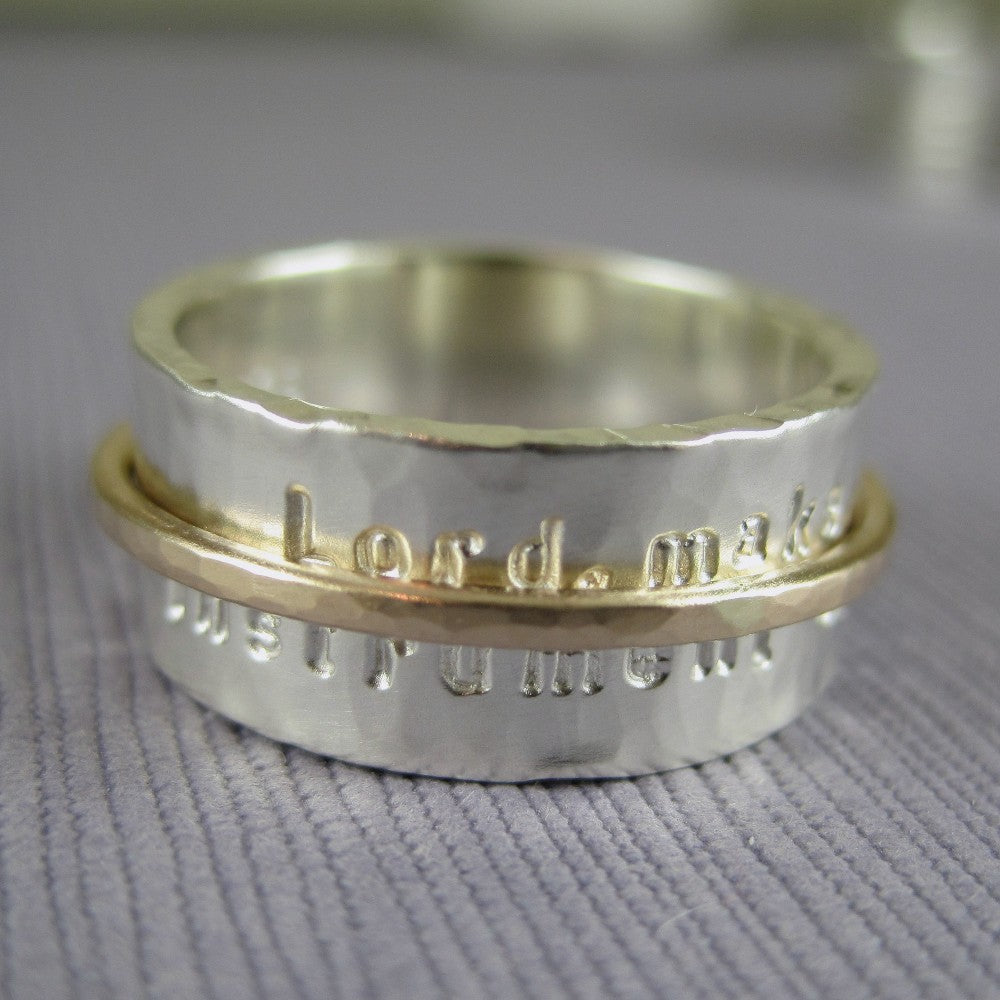 Personalized sterling silver spinner ring with 10k gold spinner