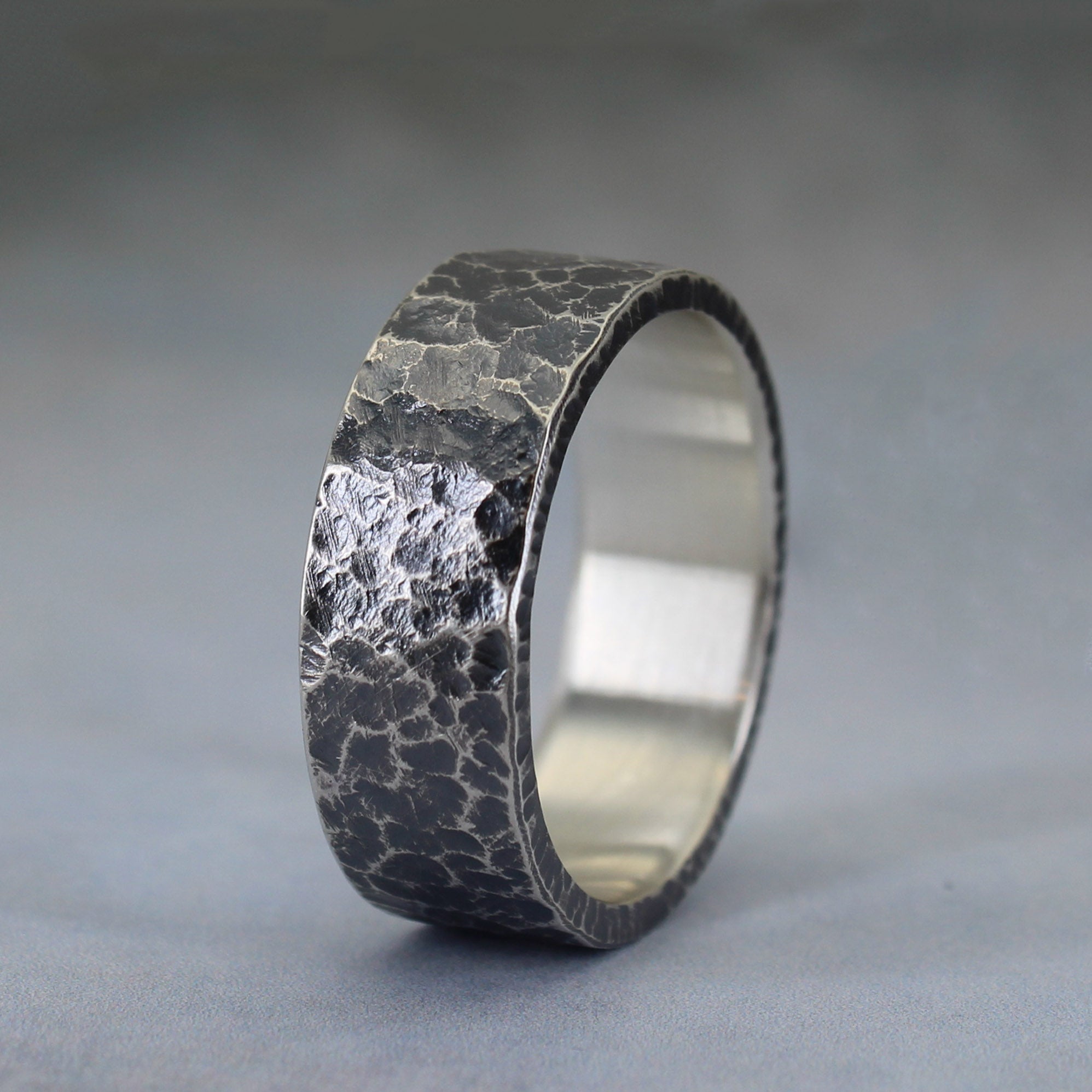 Rustic hammered silver ring, antique finish, can be personalized