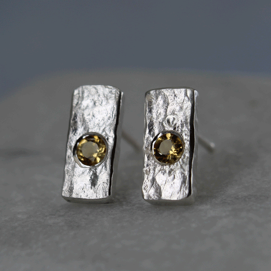 Handmade citrine post  bar earrings