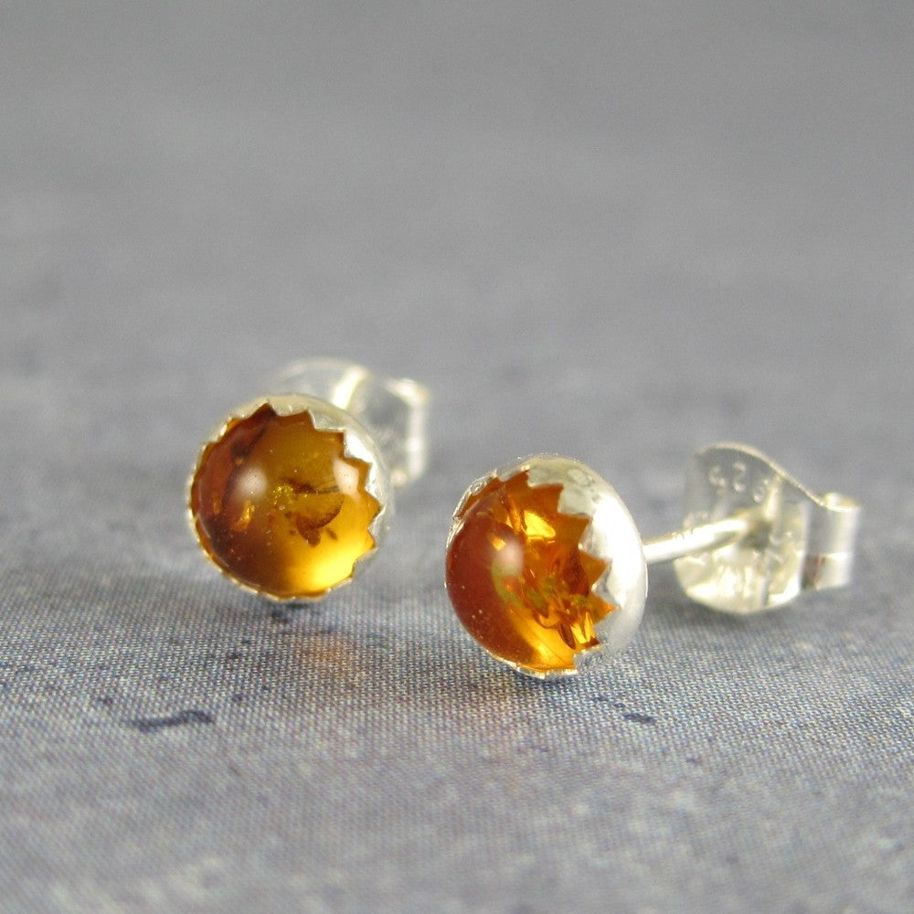 amber studs in sterling siler