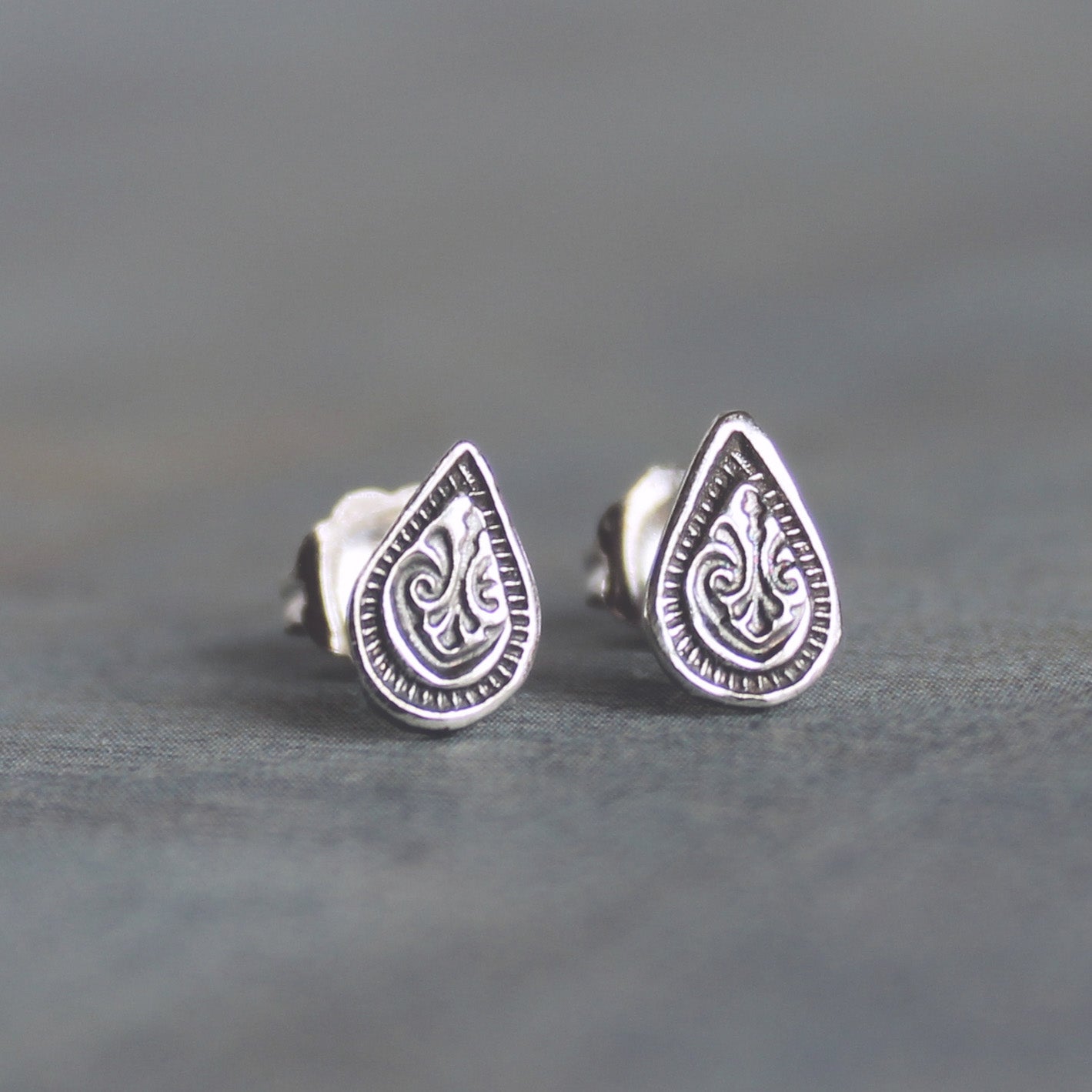Handmade boho Sterling silver post earrings