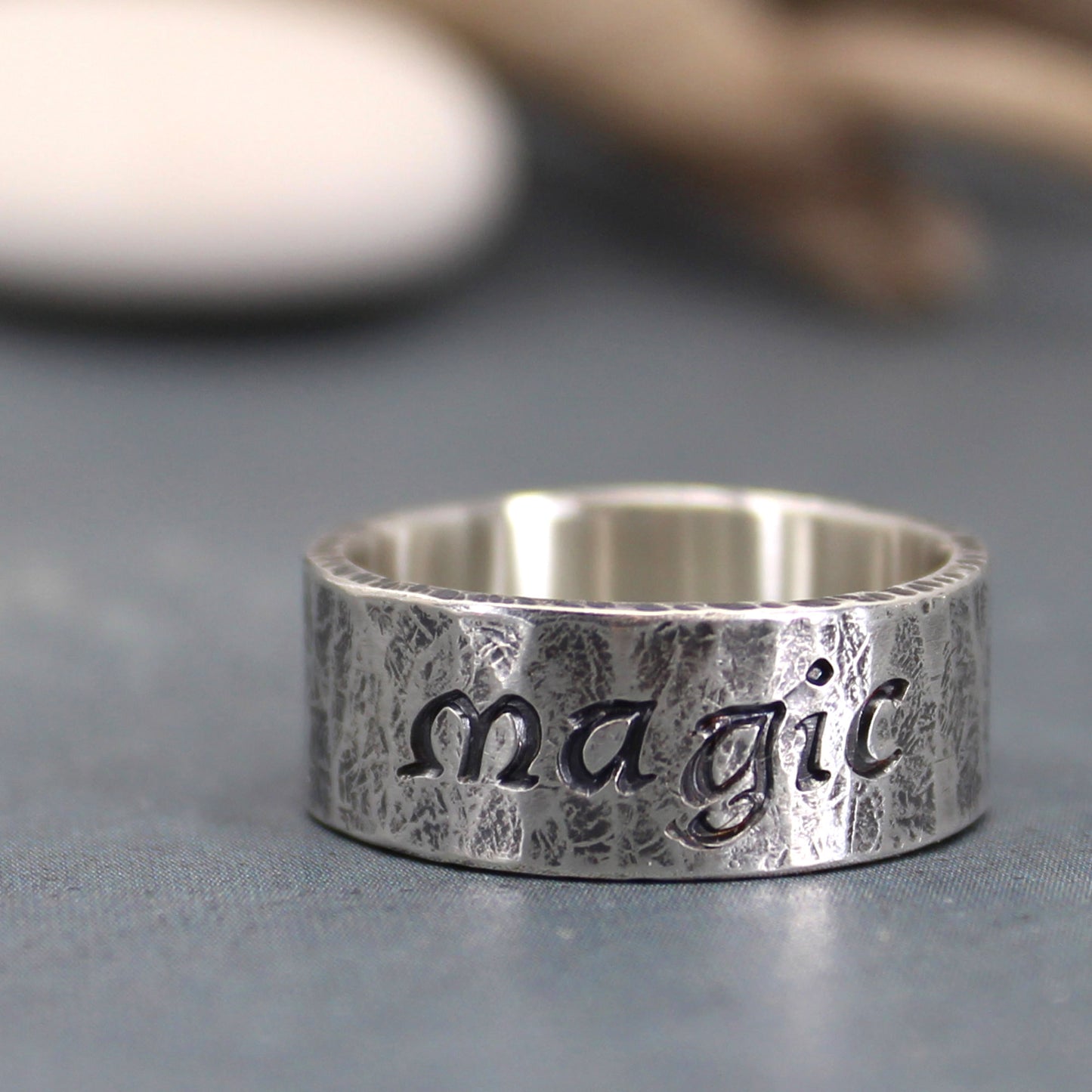 Sterling silver ring with inscription magic