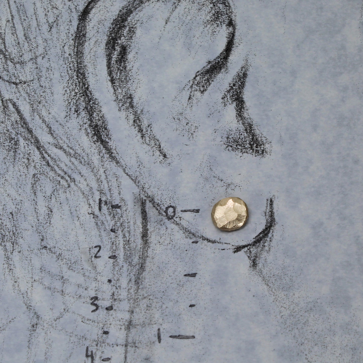14k post earrings shown on drawn ear model