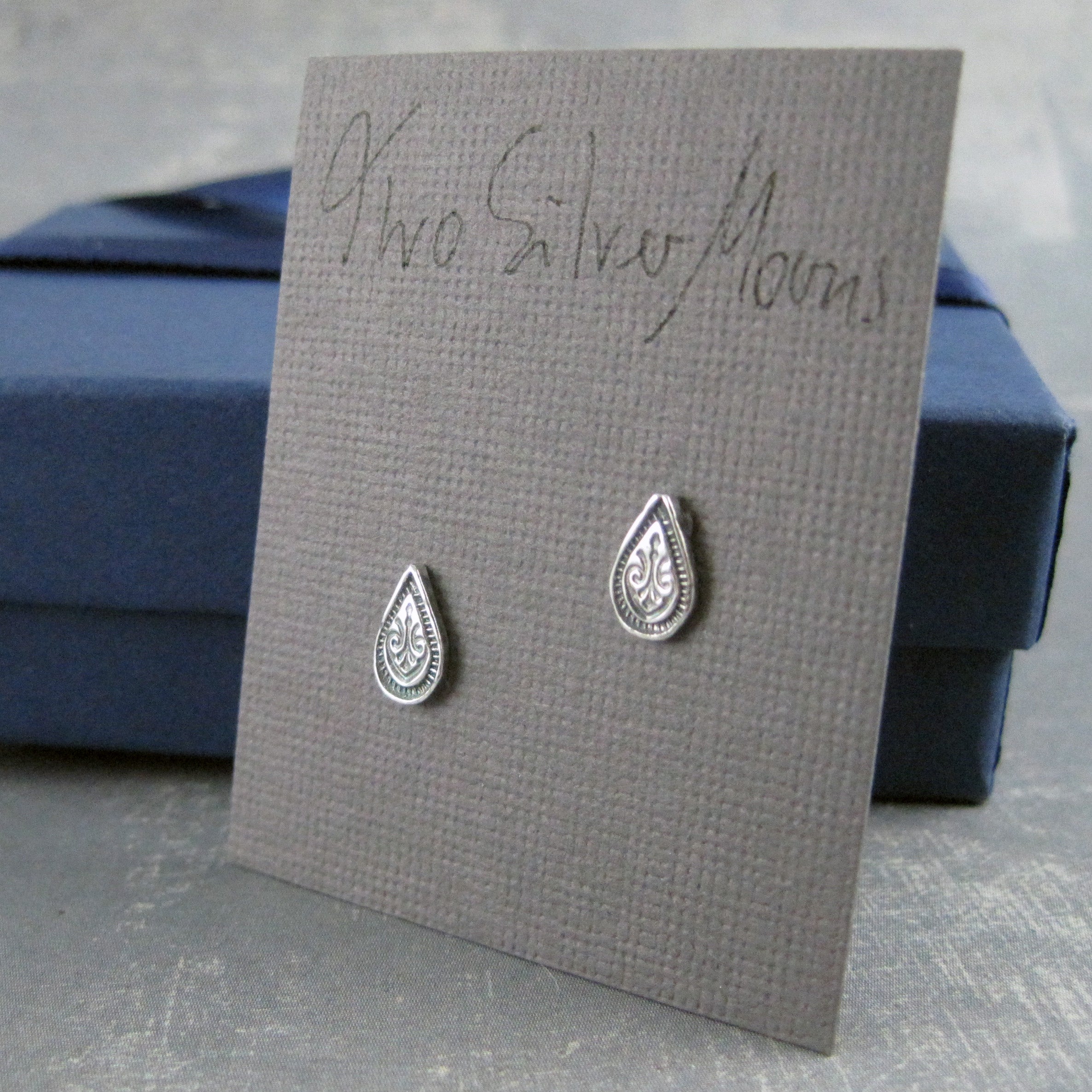 Boho style teardrop stud earrings with packaging