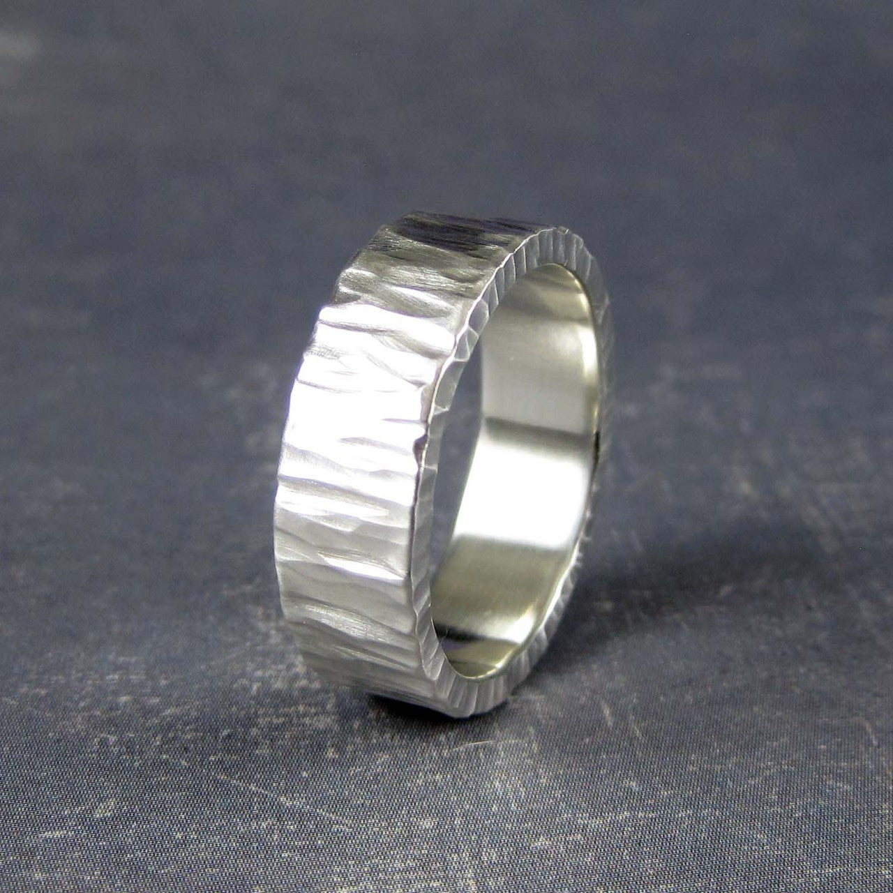 tree bark wedding band in silver