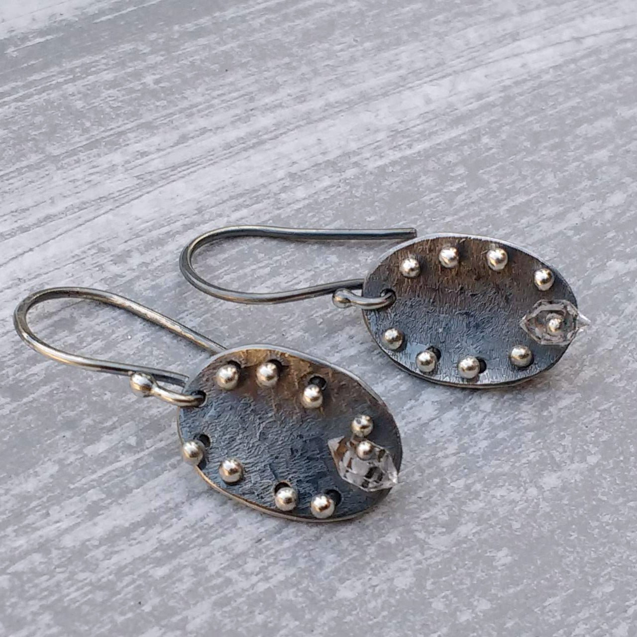 Handmade sterling silver earrings with Herkimer diamonds