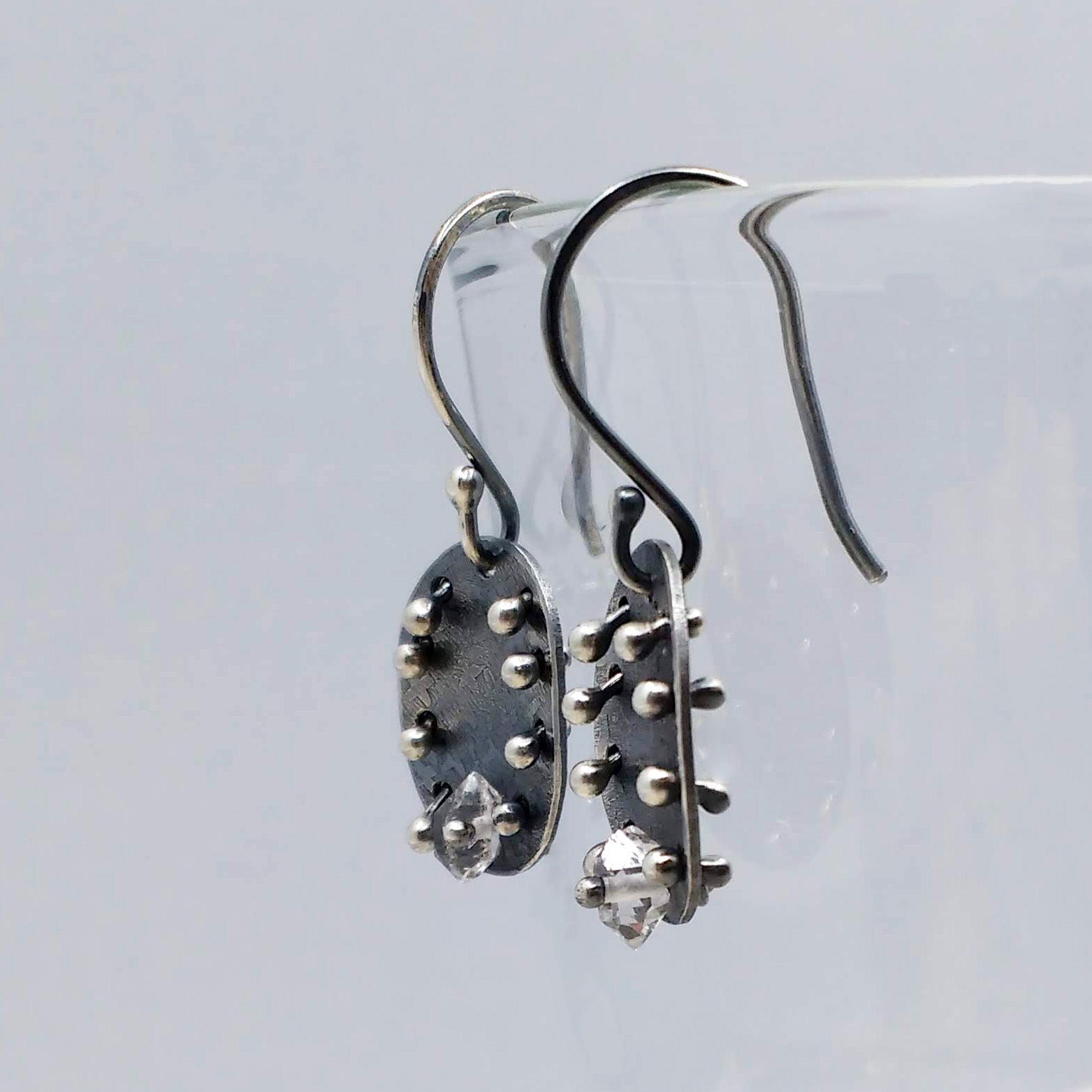 Oval earrings with Herkimer Diamond crystal