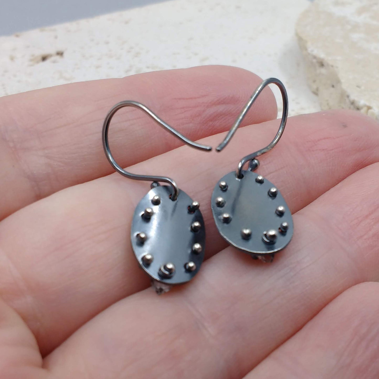 Oval Moon Pebble earring with Herkimer diamond