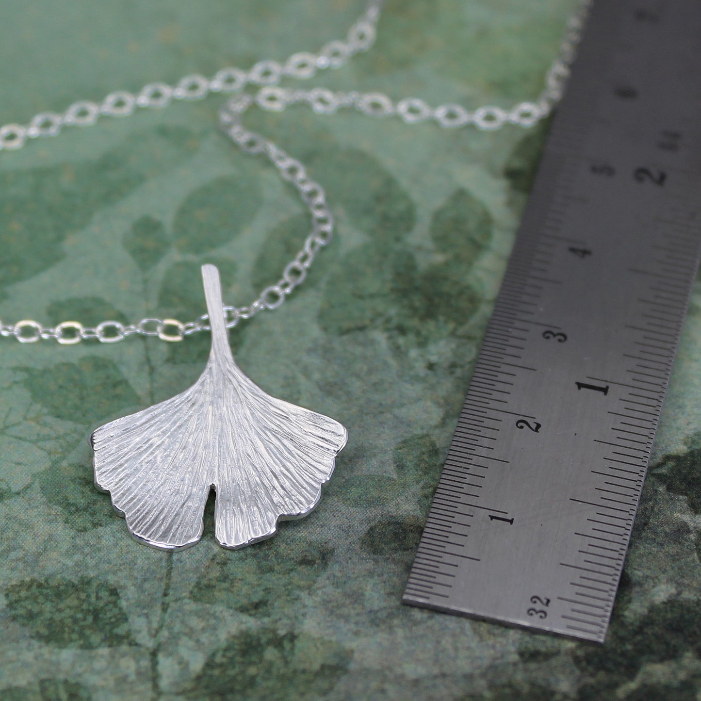 Small ginkgo leaf necklace in sterling silver