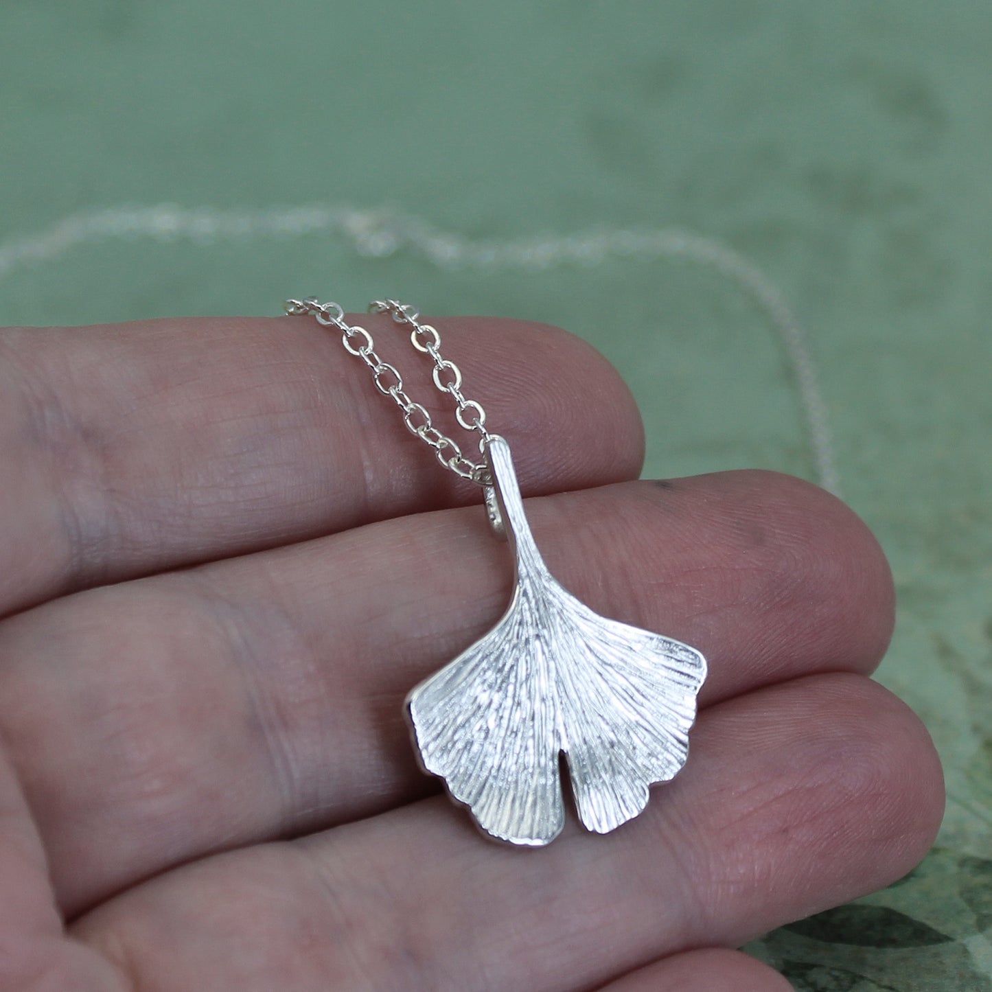 Small ginkgo leaf necklace in sterling silver