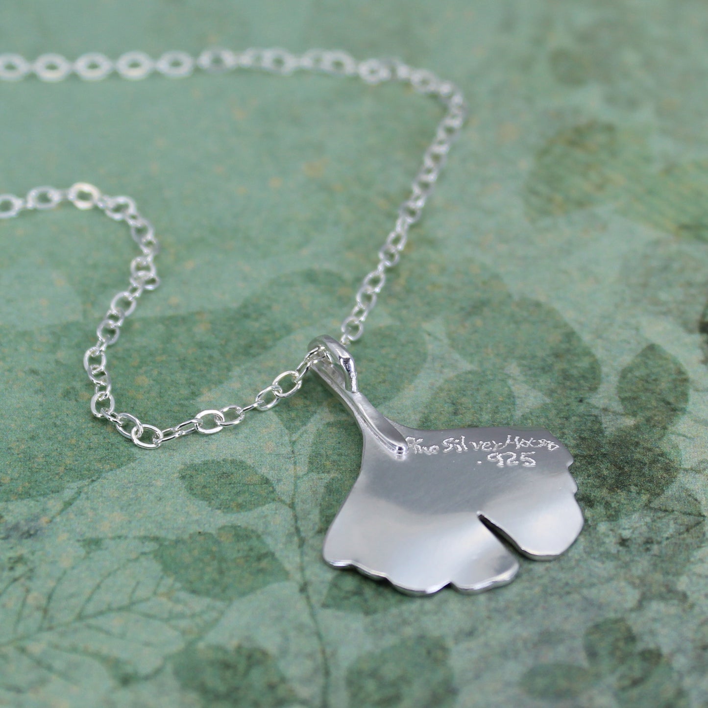 Small ginkgo leaf necklace in sterling silver