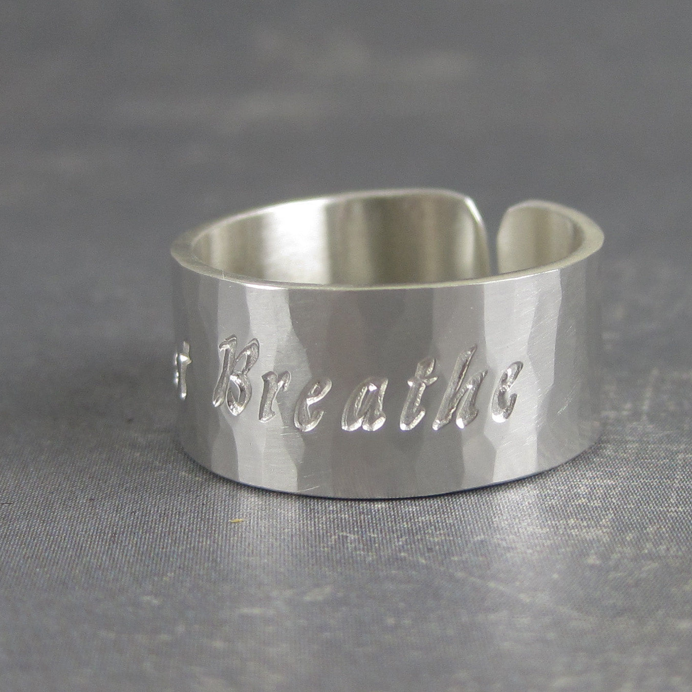 Just Breathe inspirational cuff ring