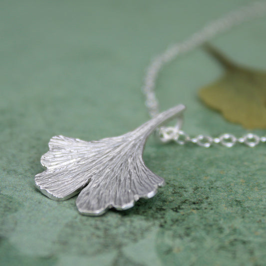 Sterling silver ginkgo leaf necklace