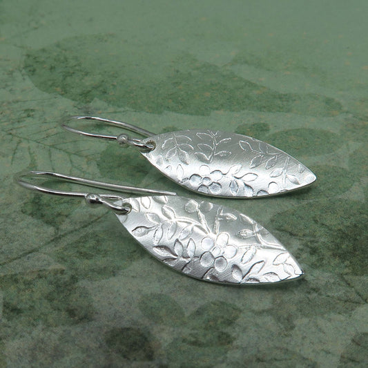 Dangly leaf earrings in sterling silver