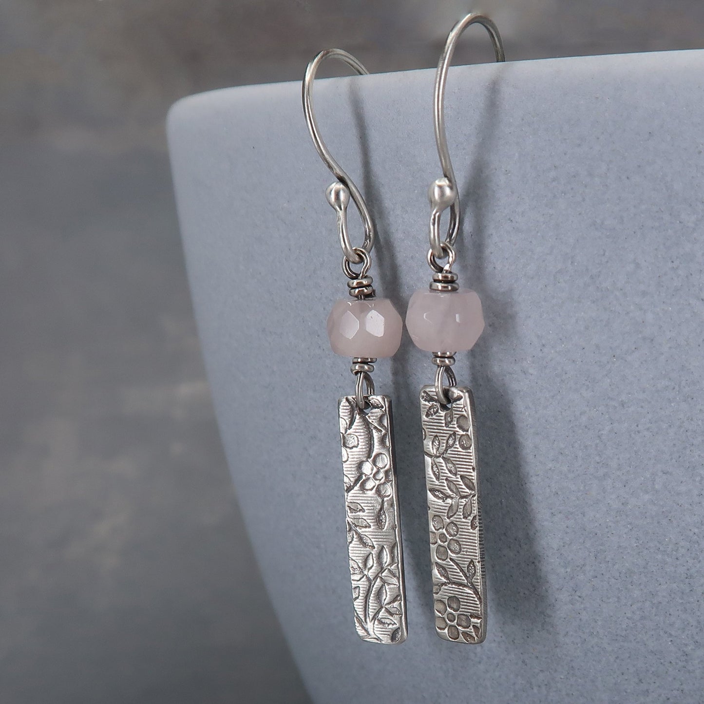 Rose quartz and dangle earrings