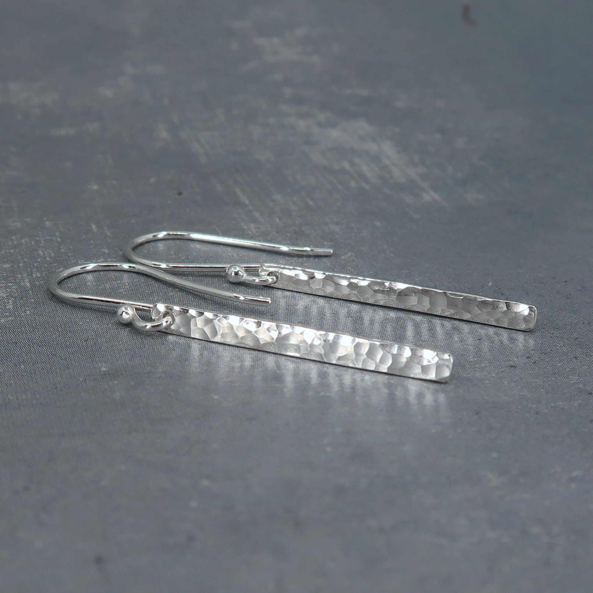 Hammered silver bar earrings
