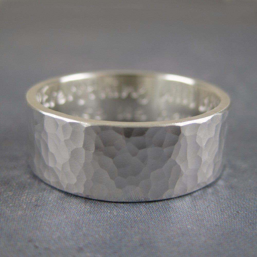 hammered sterling silver ring with inscription