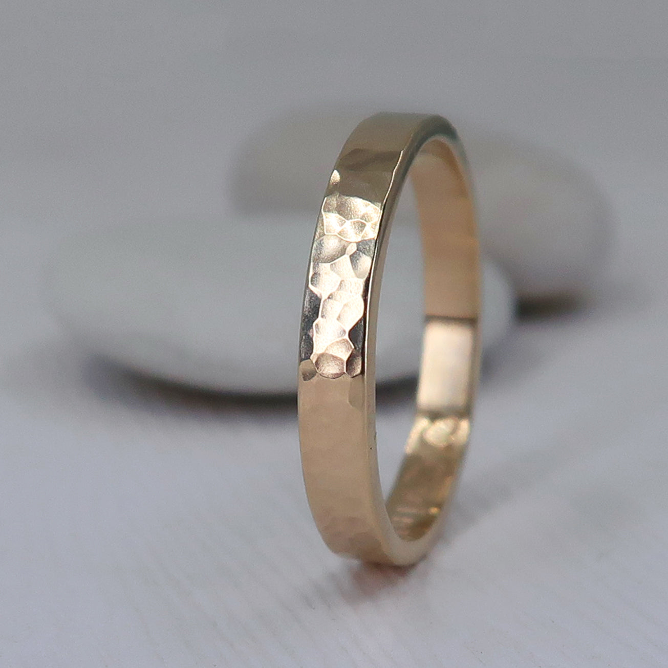 Hammered 14k gold wedding band - personalized inscription – Two Silver ...