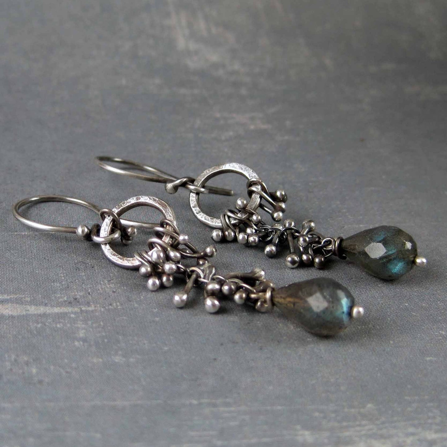Labrdorite earrings - artisan made rustic sterling silver earrings