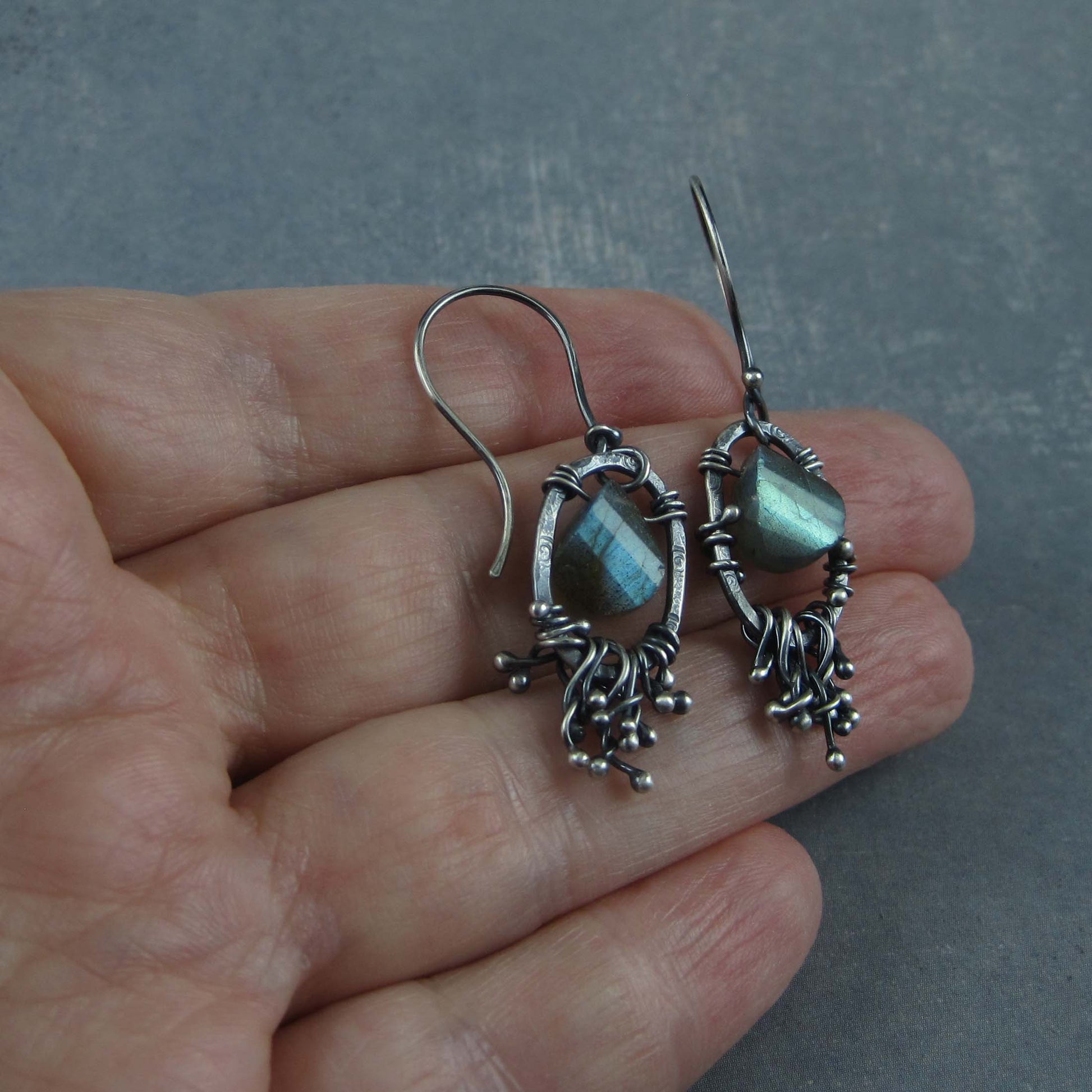 Sterling silver dangle earrings with Labradorite gemstones