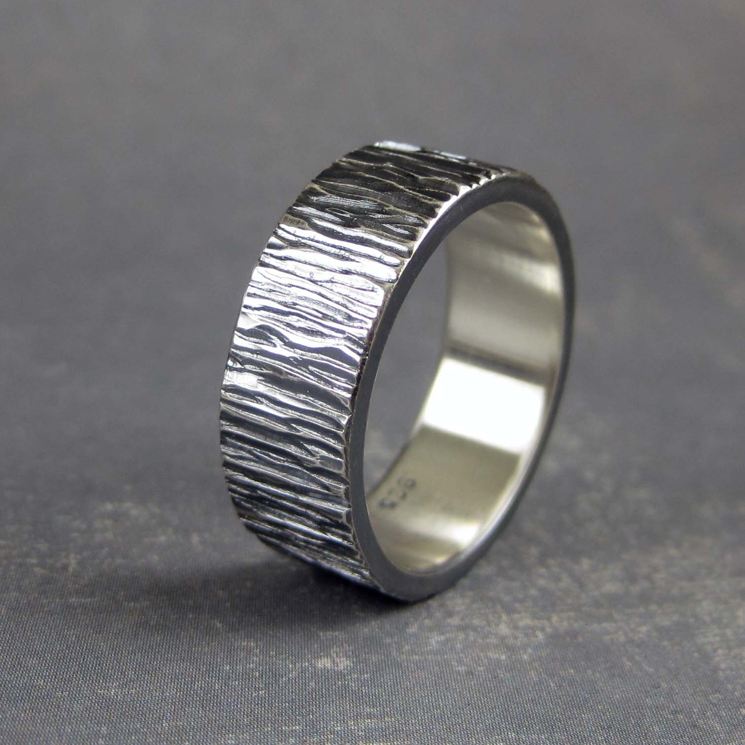 Personalized Silver Wedding Band, Textured Silver Band, shops Hammered Silver Band, Custom Stamped or Plain, Engraved Wedding Band, Bark texture