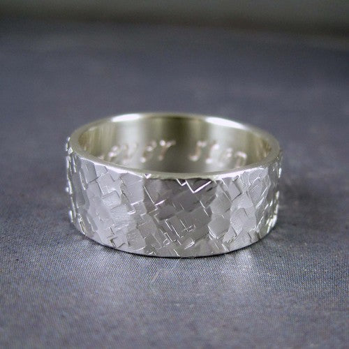 rustic hammered silver band ring