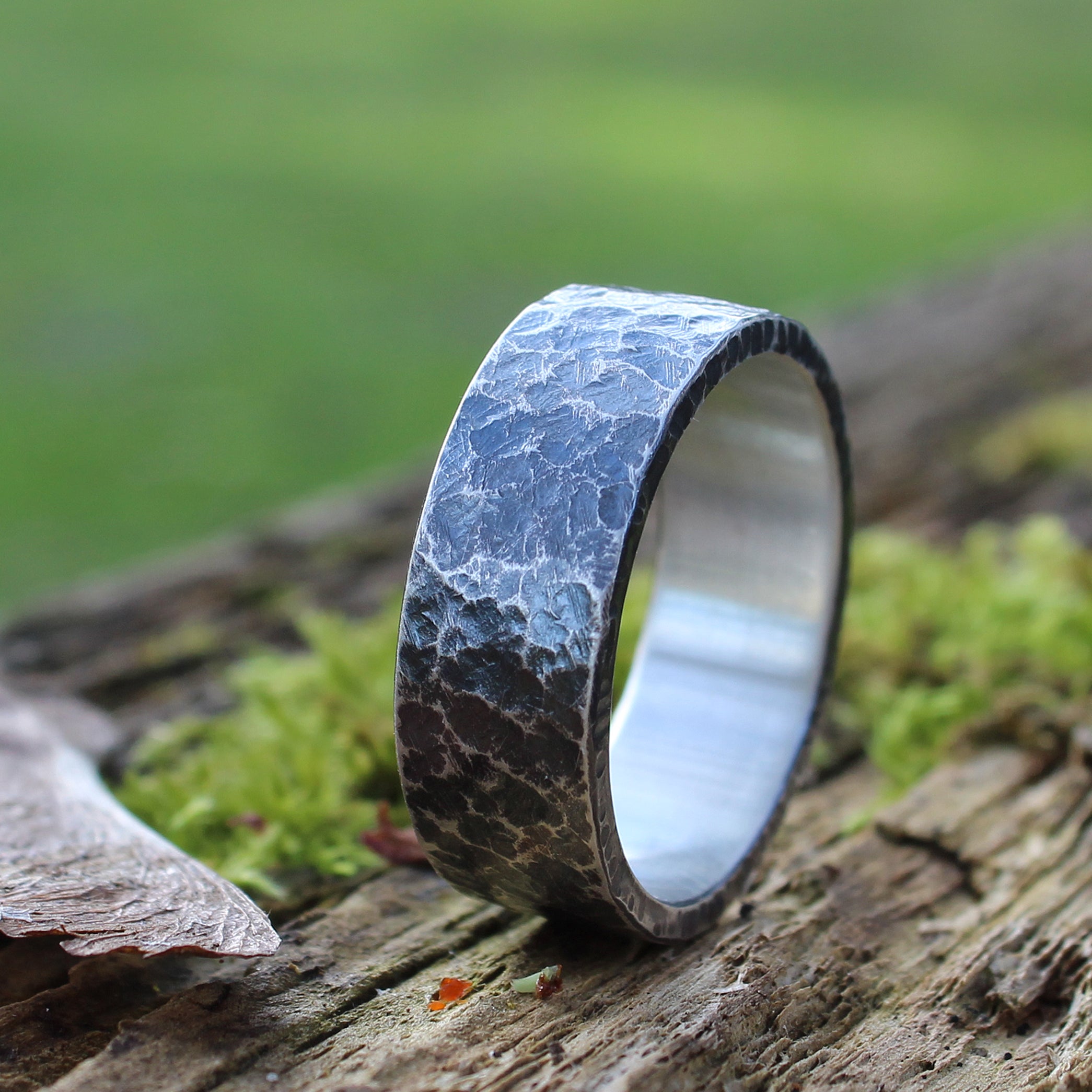 Rustic hammered dark silver ring