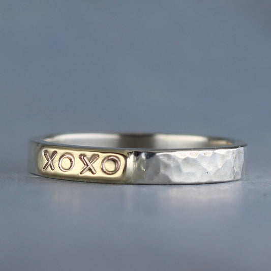 Stacking ring - XOXO - gold on silver